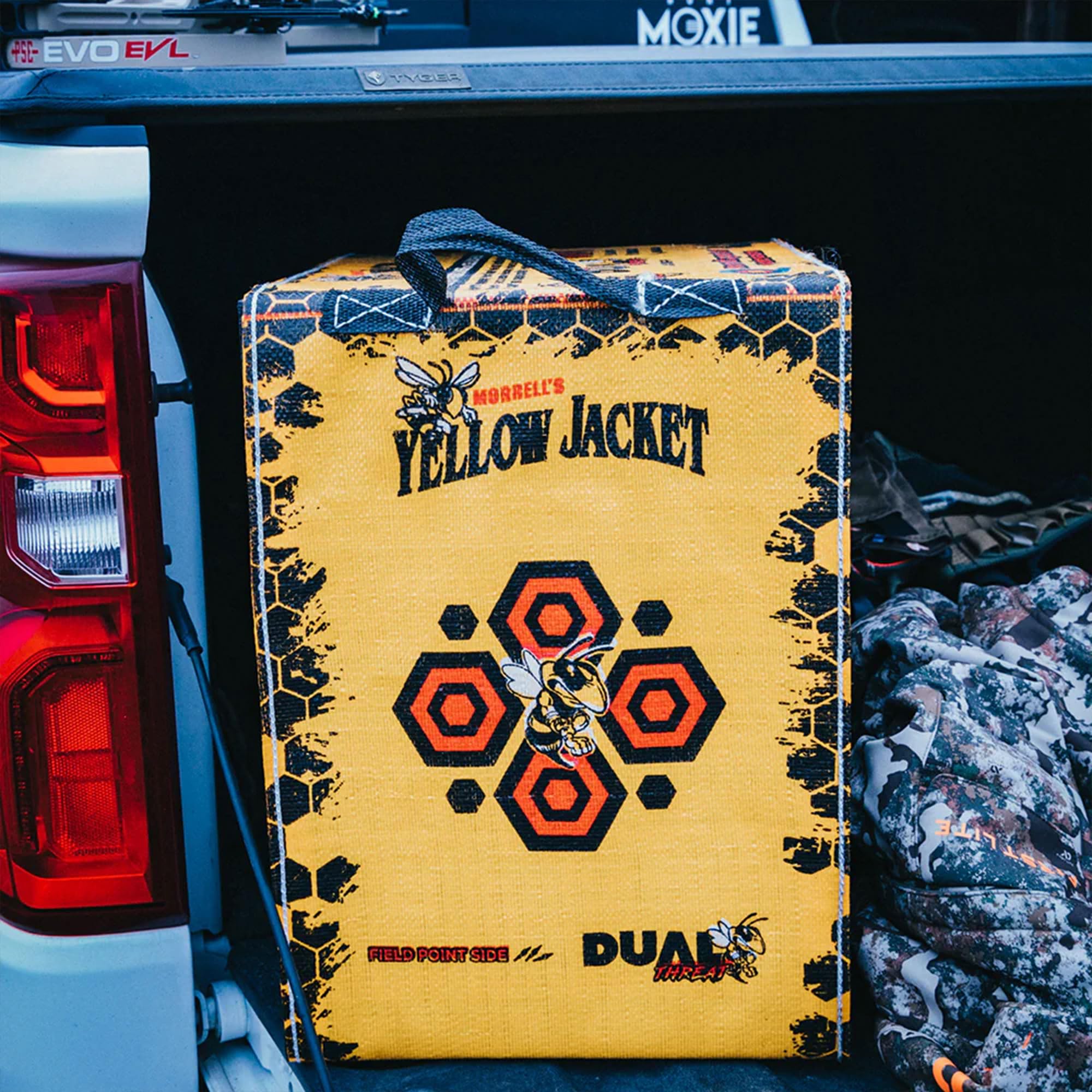 Morrell Yellow Jacket Dual Threat 380 FPS Foam Archery Target Block for Compound Bows and Crossbows, with 4 Sides and 32 Bullseyes, Yellow