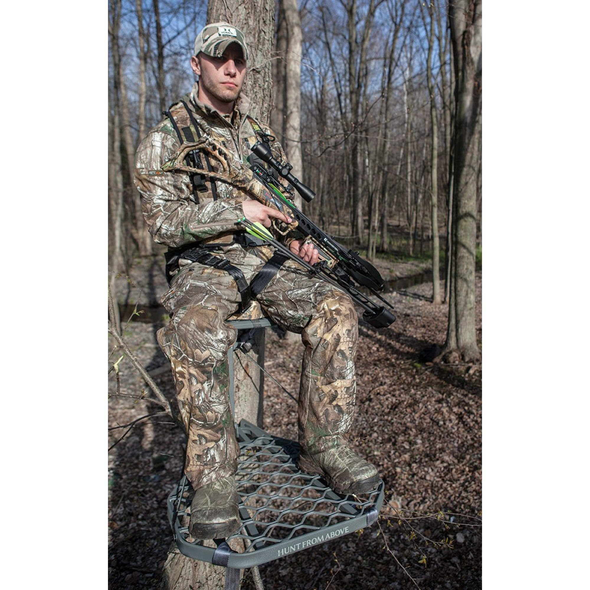 Hawk Hang-On Tree Stands – Durable, Comfortable Deer Hunting Platforms with Safety Harness Systems, Grey Finish, XL