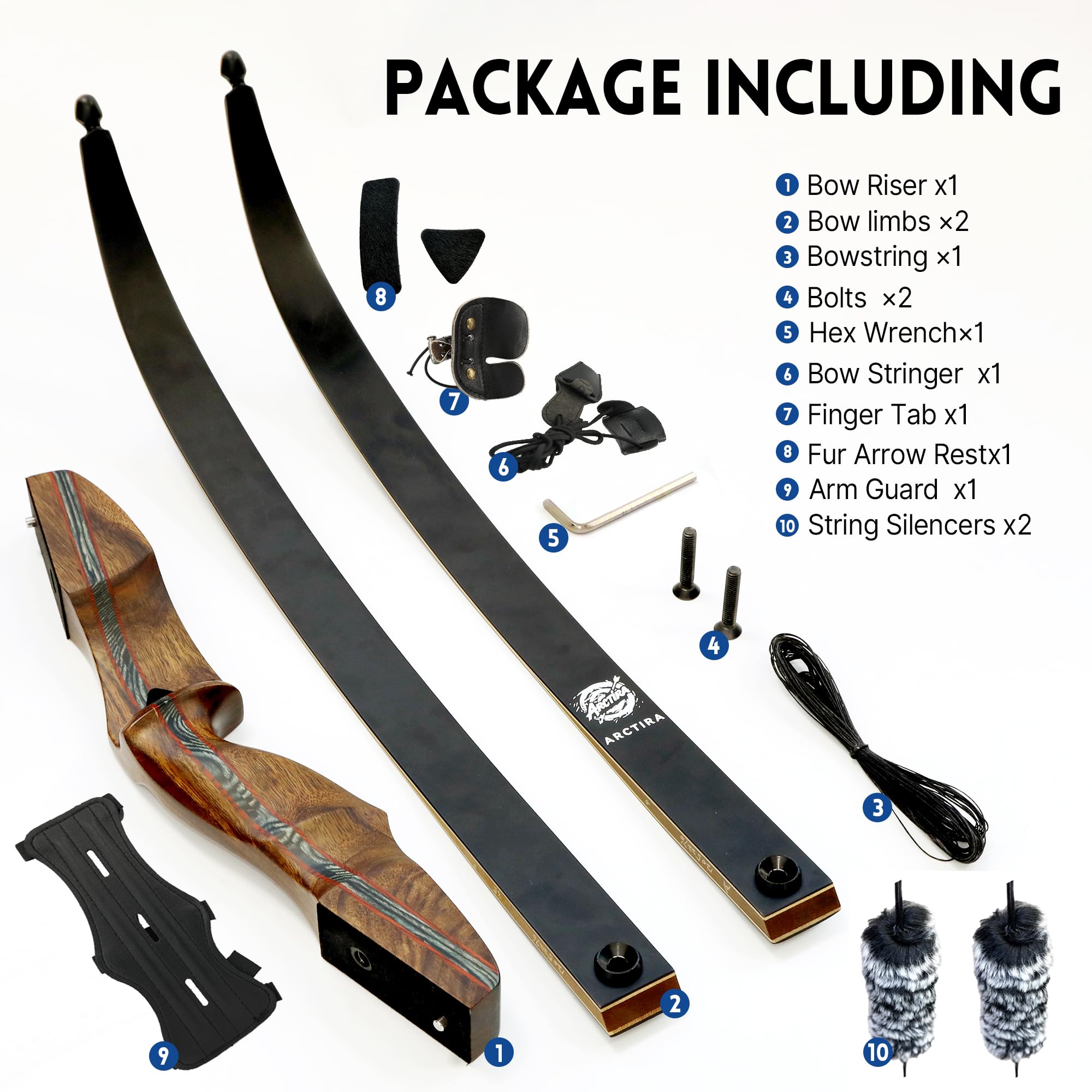 ARCTIRA Archery Recurve Bow Takedown Traditional Hunting Bow 30-50lb with Bamboo Core Limbs and Wooden Riser for Adults Beginner Target Practice 60 inches (Brown-Black, Right Hand, 40, Pounds)