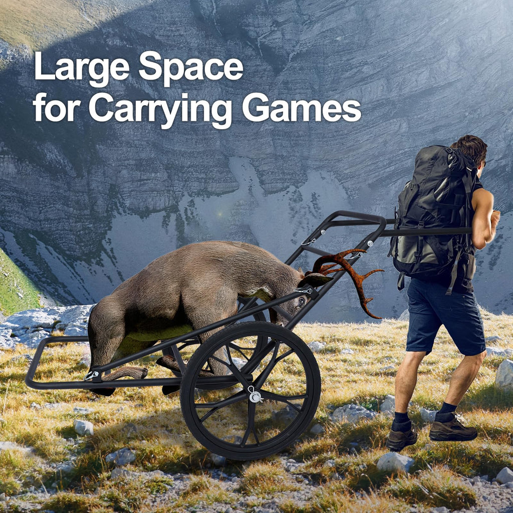 Deer Cart, 500 LBS Folding Deer Game Cart Hauler with 17'' Big Wheels, Heavy-Duty Metal Frame, Ergonomic Handle, Hunting, Camping, Fishing & Hiking