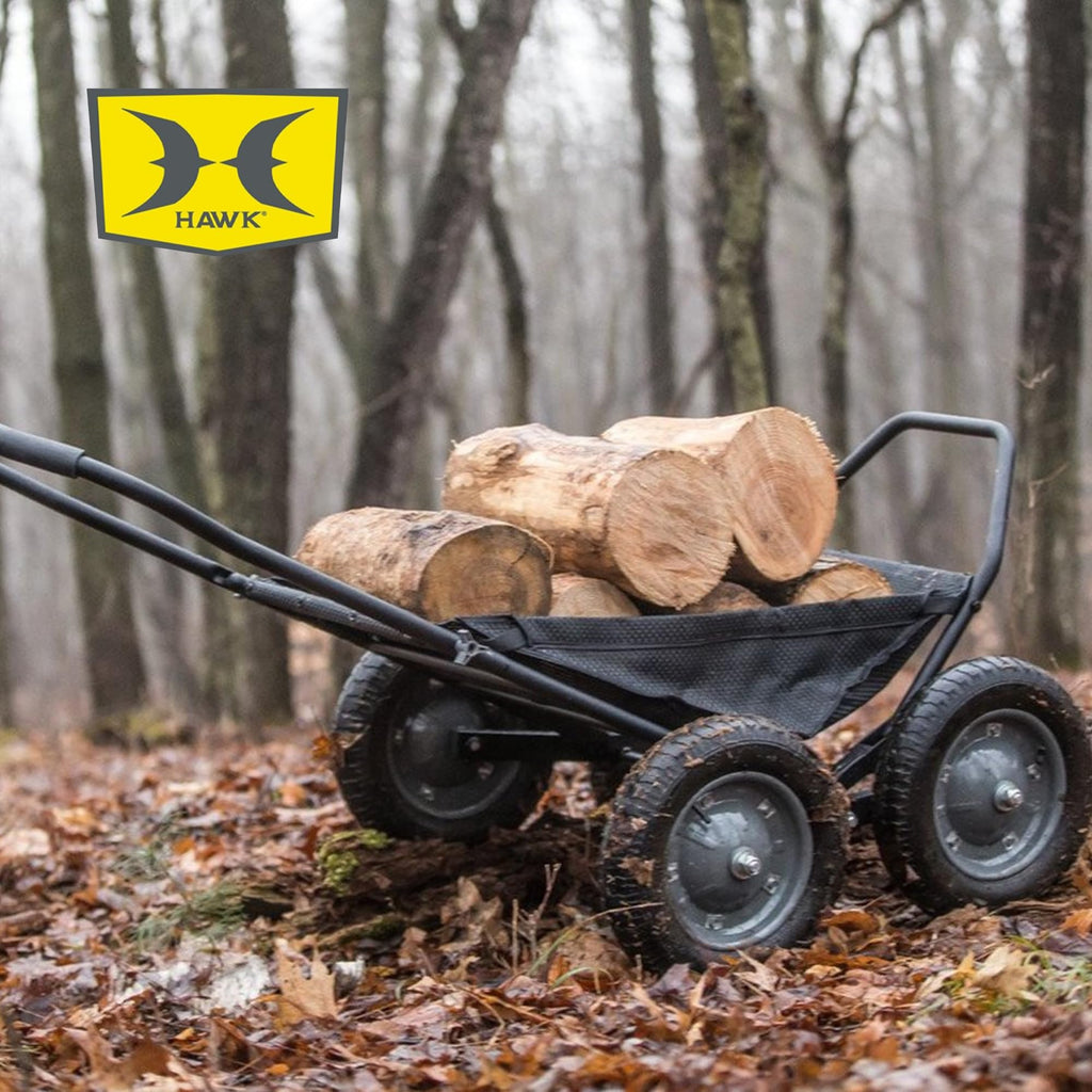 Hawk Crawler Multi-Use Folding Cart, Deer Hunting Fishing Cart w/ 500 Lb Capacity for Hauling Game, Bait, Hunting Gear, & Wood, Flat Dark Earth Gray