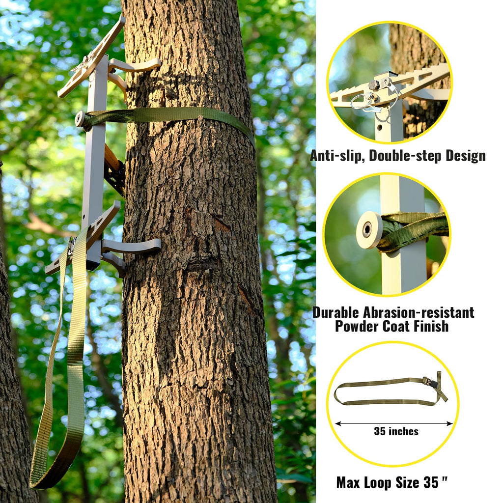 ONECHOI Climbing Sticks, 17” Lightweight Aluminium Hunting Climbing Sticks w/Silent Design, Tree Stand Sticks w/Pivoting V-Brackets & 20” Rope Aiders, Tree Steps for Deer Hunting Gear(4 Packs)