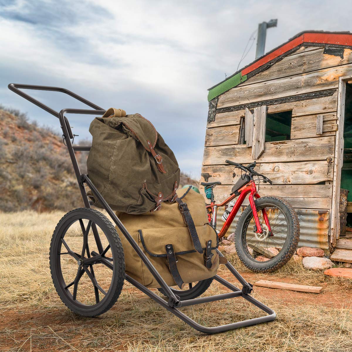 GYMAX Deer Cart, Heavy-Duty 500 lbs Folding Game Carts with 17" Big Wheels & Metal Frame, All-Terrain Hawk Crawler Deer Cart Game Hauler for Hunting
