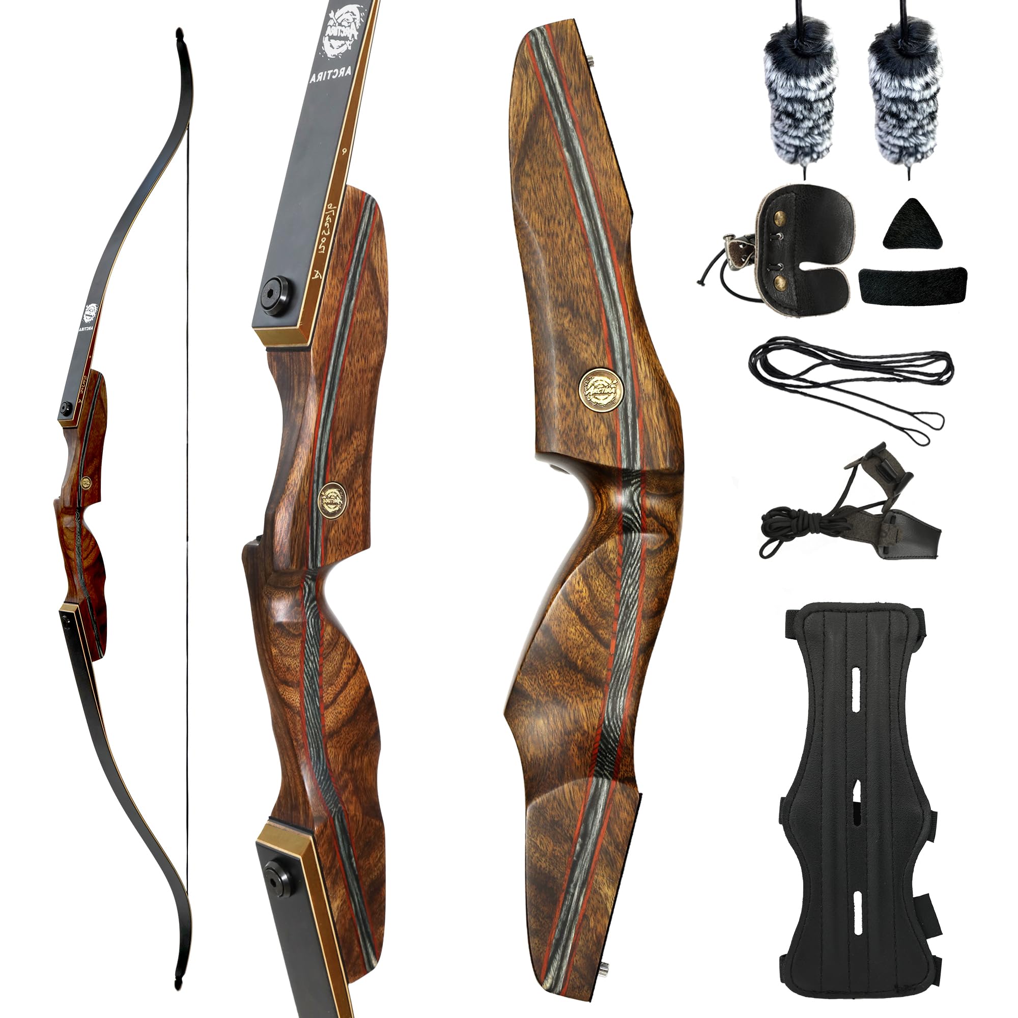 ARCTIRA Archery Recurve Bow Takedown Traditional Hunting Bow 30-50lb with Bamboo Core Limbs and Wooden Riser for Adults Beginner Target Practice 60 inches (Brown-Black, Right Hand, 40, Pounds)