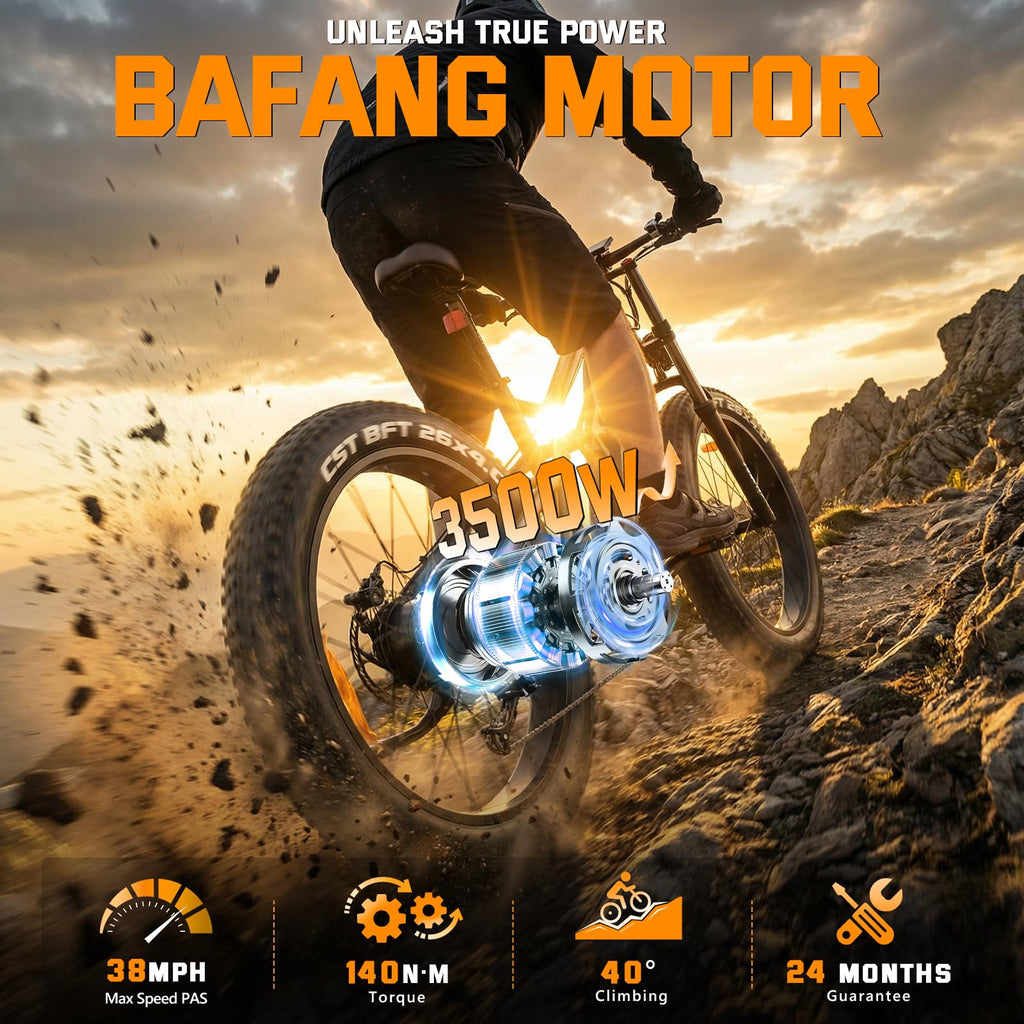 FREESKY 3500W BAFANG Motor Electric Bike for Adults, 48V 35Ah Removable Battery Ebike 140 Miles, 38+MPH, 26" Fat Tire Mountain E Bike, Full Suspension Bike, UL 2849 Certified by TÜV(Standard)