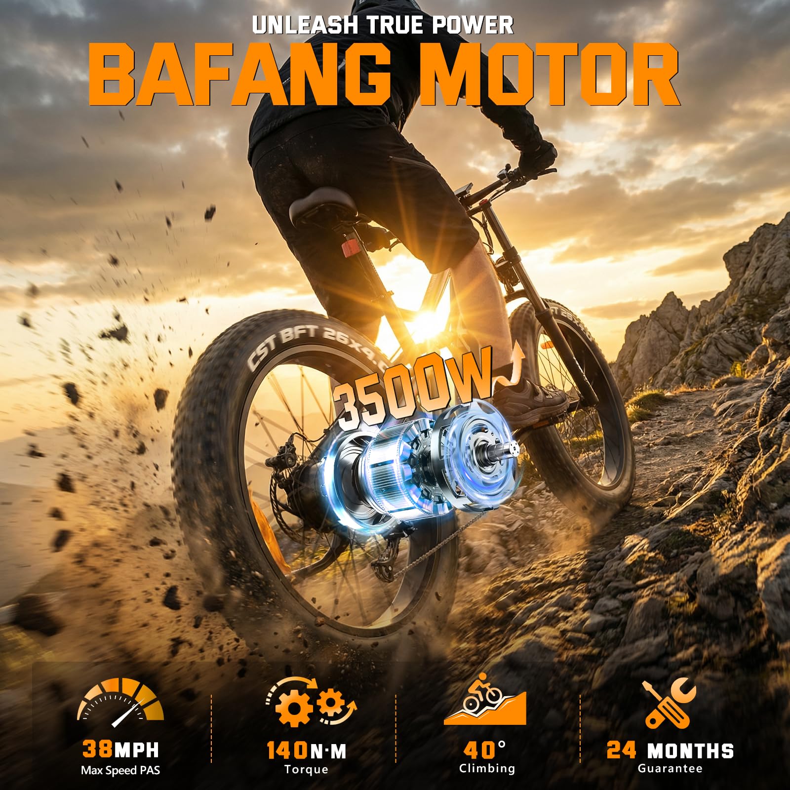 FREESKY 3500W BAFANG Motor Electric Bike for Adults, 48V 35Ah Removable Battery Ebike 140 Miles, 38+MPH, 26" Fat Tire Mountain E Bike, Full Suspension Bike, UL 2849 Certified by TÜV(Standard)