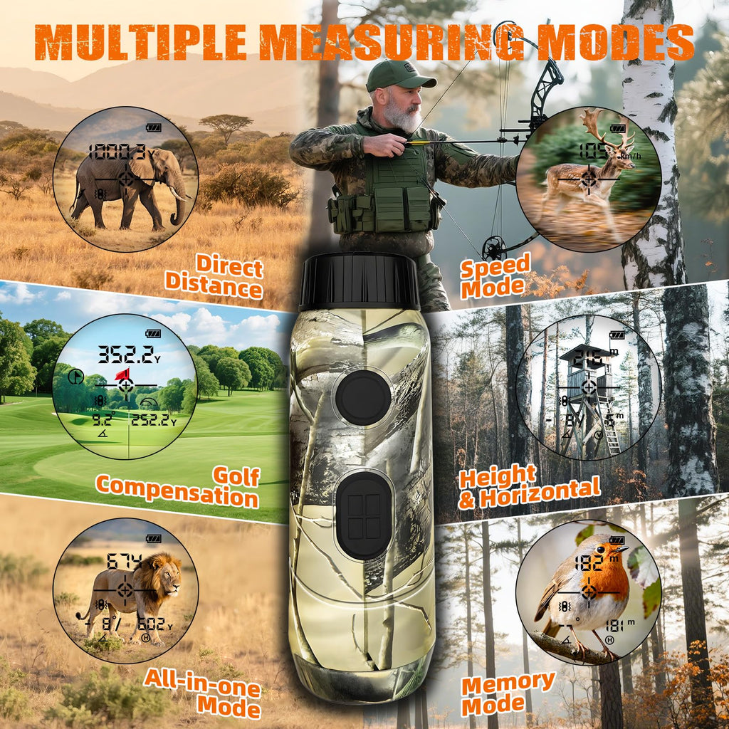 Vertixa Hunting Laser Rangefinder 1000 Yards, Rechargeable Range Finder with Slope/Angle/Speed/Scan, 6X Magnification Camo Waterproof Rangefinder for Hunting, Golf & Archery
