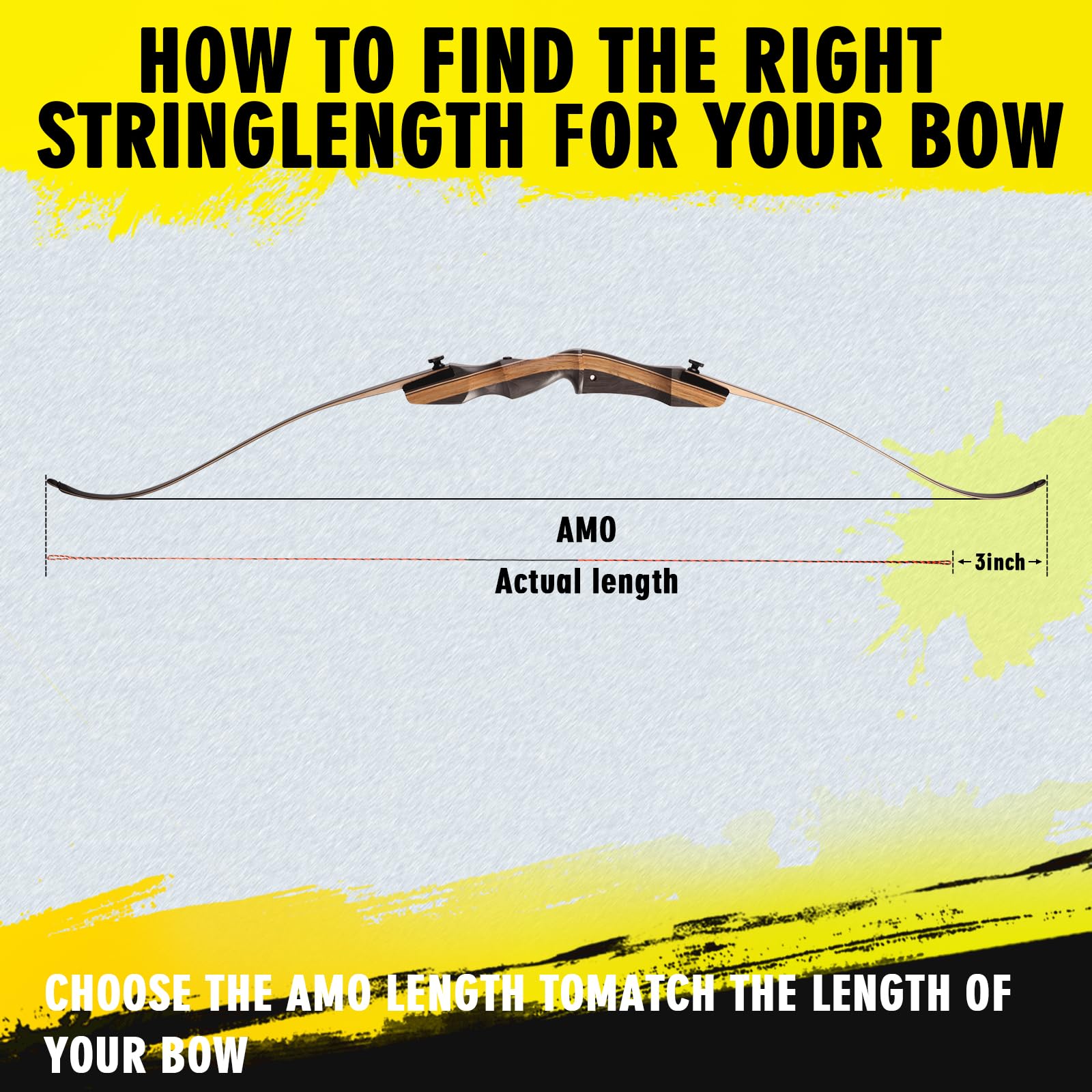 LWANO D97 Flemish Twist Bow String - Handmade Fast Flight Bow String Replacement Bowstring for Traditional Longbow Recurve Bow (Black+Orange, AMO 60"(Actual Length 57"))