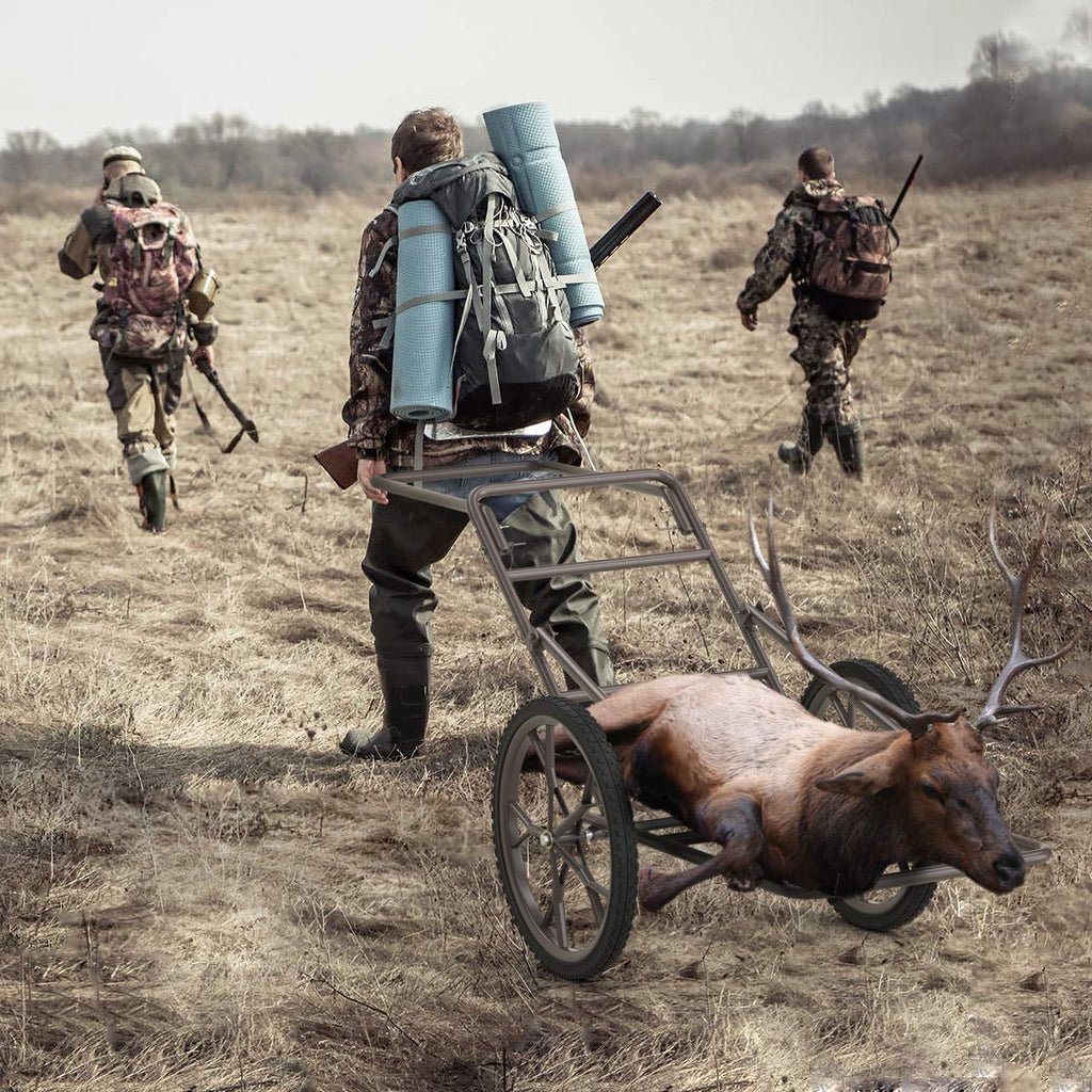 GYMAX Deer Cart, Heavy-Duty 500 lbs Folding Game Carts with 17" Big Wheels & Metal Frame, All-Terrain Hawk Crawler Deer Cart Game Hauler for Hunting
