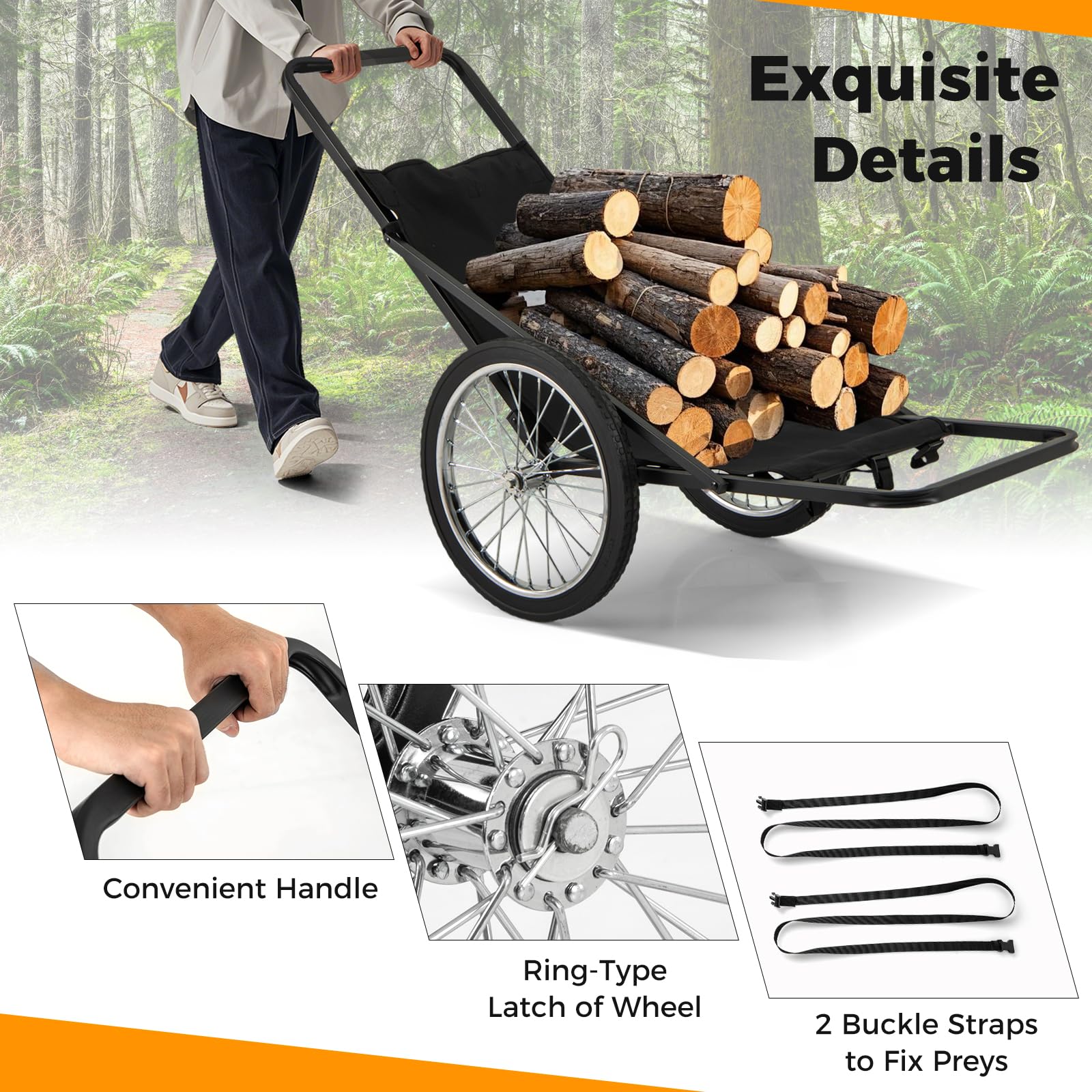 Moccha Deer Cart, 500 LBS Folding Game Cart with Polyester Liner, 20" Rubber Wheels, Ergonomic Handle, 2 Buckle Straps, Heavy-Duty Hunting Game Hauler or Hunting Fishing Hiking