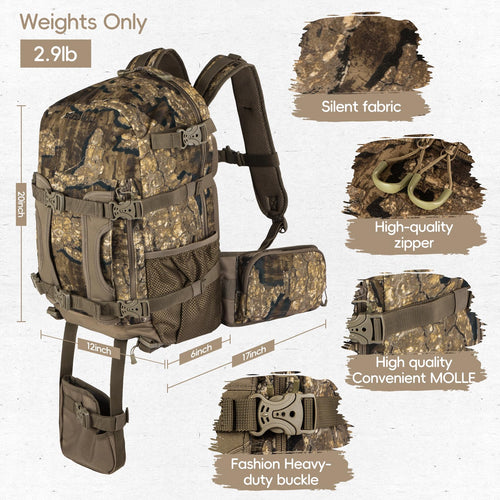 BLISSWILL Hunting Backpack Hunting Day Pack with rifle holder Hunting Gear Accessories gift for men(Rock Bark)