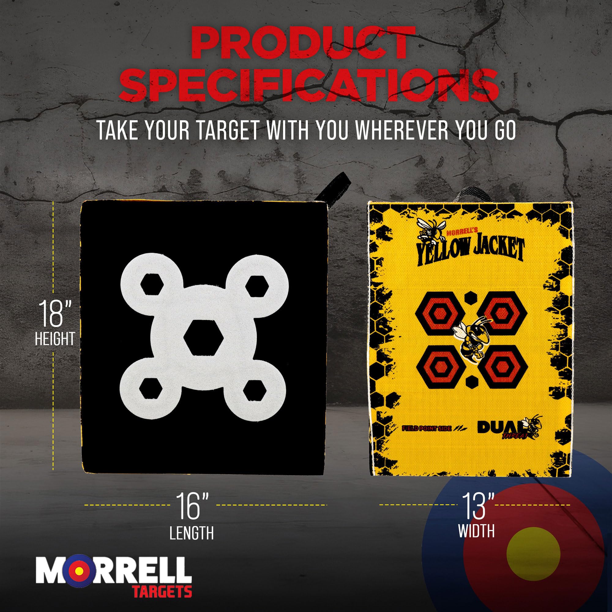Morrell Yellow Jacket Dual Threat 380 FPS Foam Archery Target Block for Compound Bows and Crossbows, with 4 Sides and 32 Bullseyes, Yellow