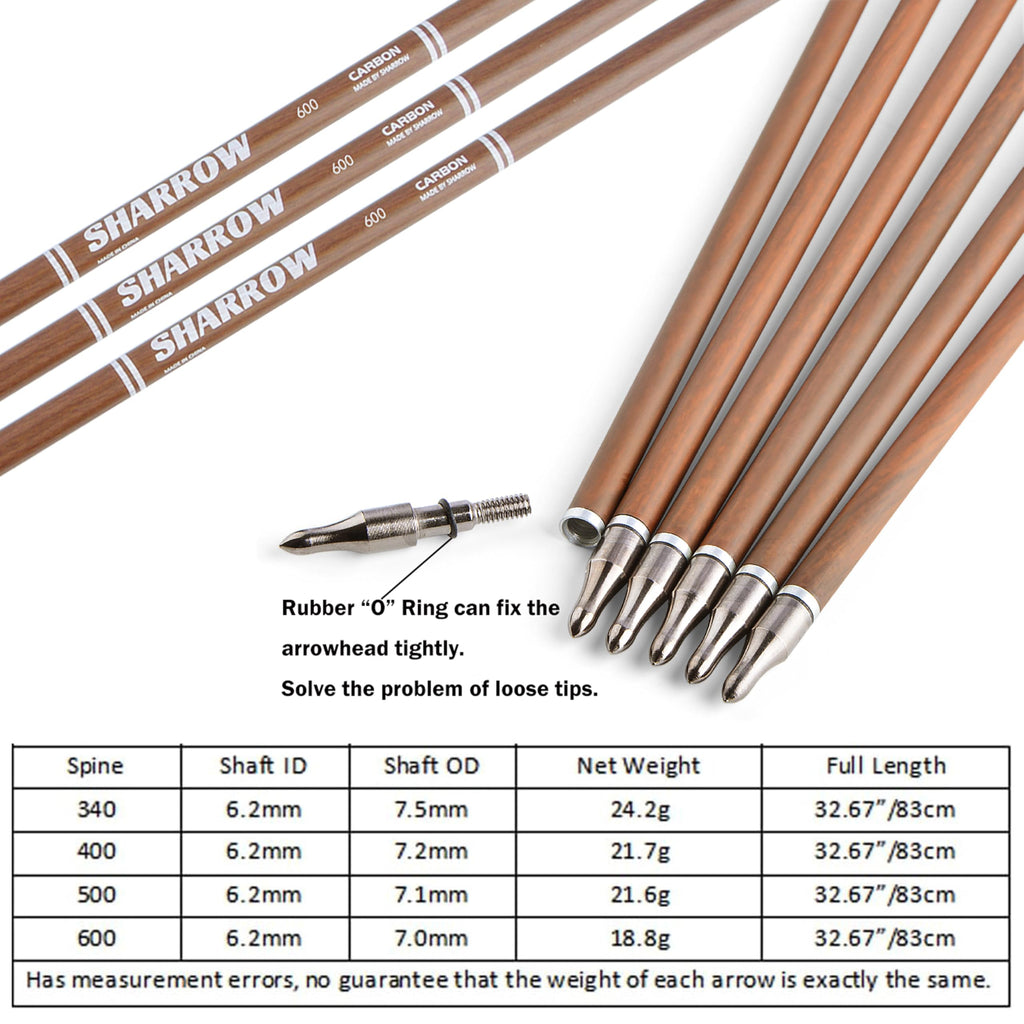 ZSHJGJR 31" Carbon Arrows Spine 340 400 500 600 Archery Hunting Arrows with Natural Feather Removable Tips Targeting Arrows for Compound & Recurve & Traditional Bow 6/12pcs (Spine 400, 12pcs)