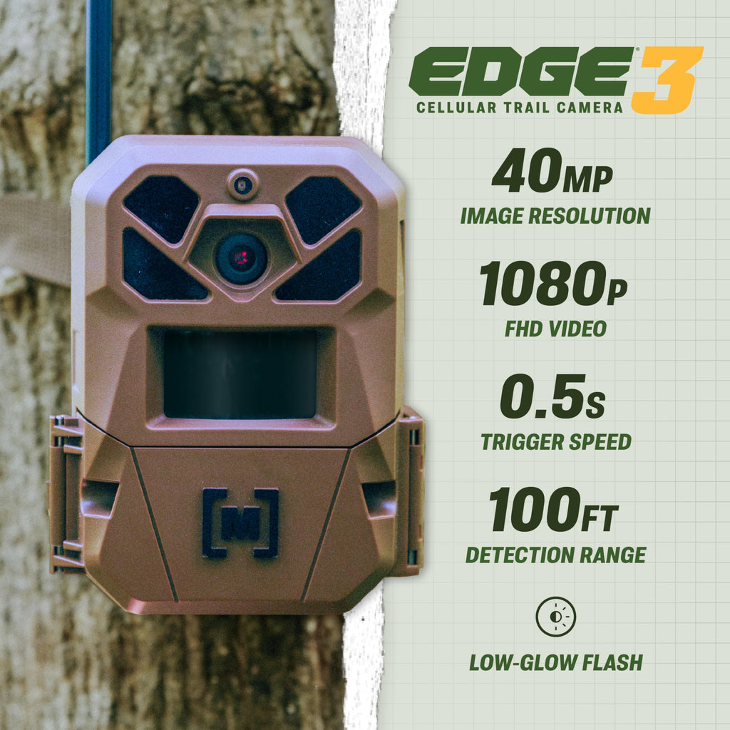 Moultrie Edge 3 Cellular Trail Camera - 40MP HD Photo Capture - 1080p Low-Glow Flash - GPS - Multi-Carrier Auto-Connect - Built-in Memory - 0.5s Trigger Speed - AI Buck Detection