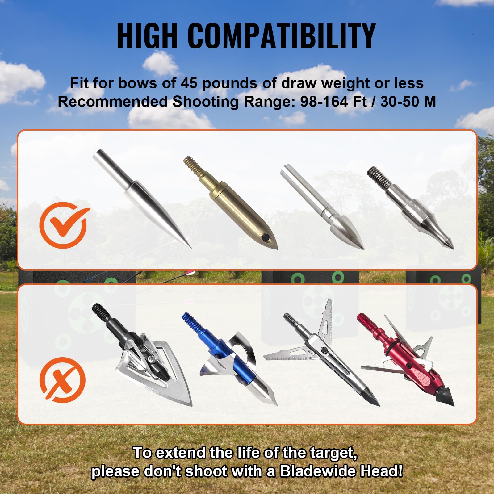 VEVOR Archery Target Block, 16"x18" All-Side Bow Target Block, Outdoor Portable Archery Target with Carry Handle, Easy Arrow Removal, Great Visibility, Lightweight, Easy to Transport, Black