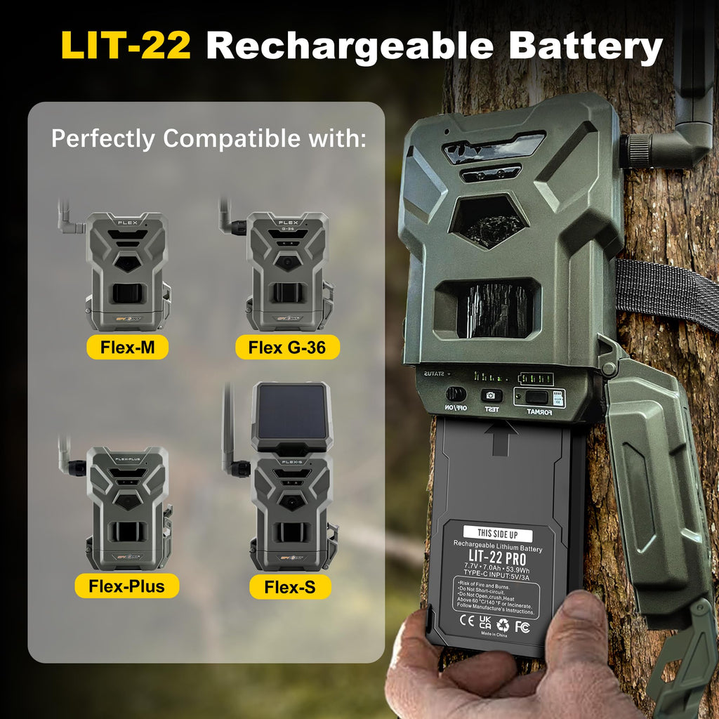 Fulpower 4-Pack 7000mAh LIT-22 Replacement Rechargeable Battery Compatible with Spypoint Trail Cameras Flex Plus, M, Dark, S-Dark, S, G-36 Series - Ultimate Power Bundle