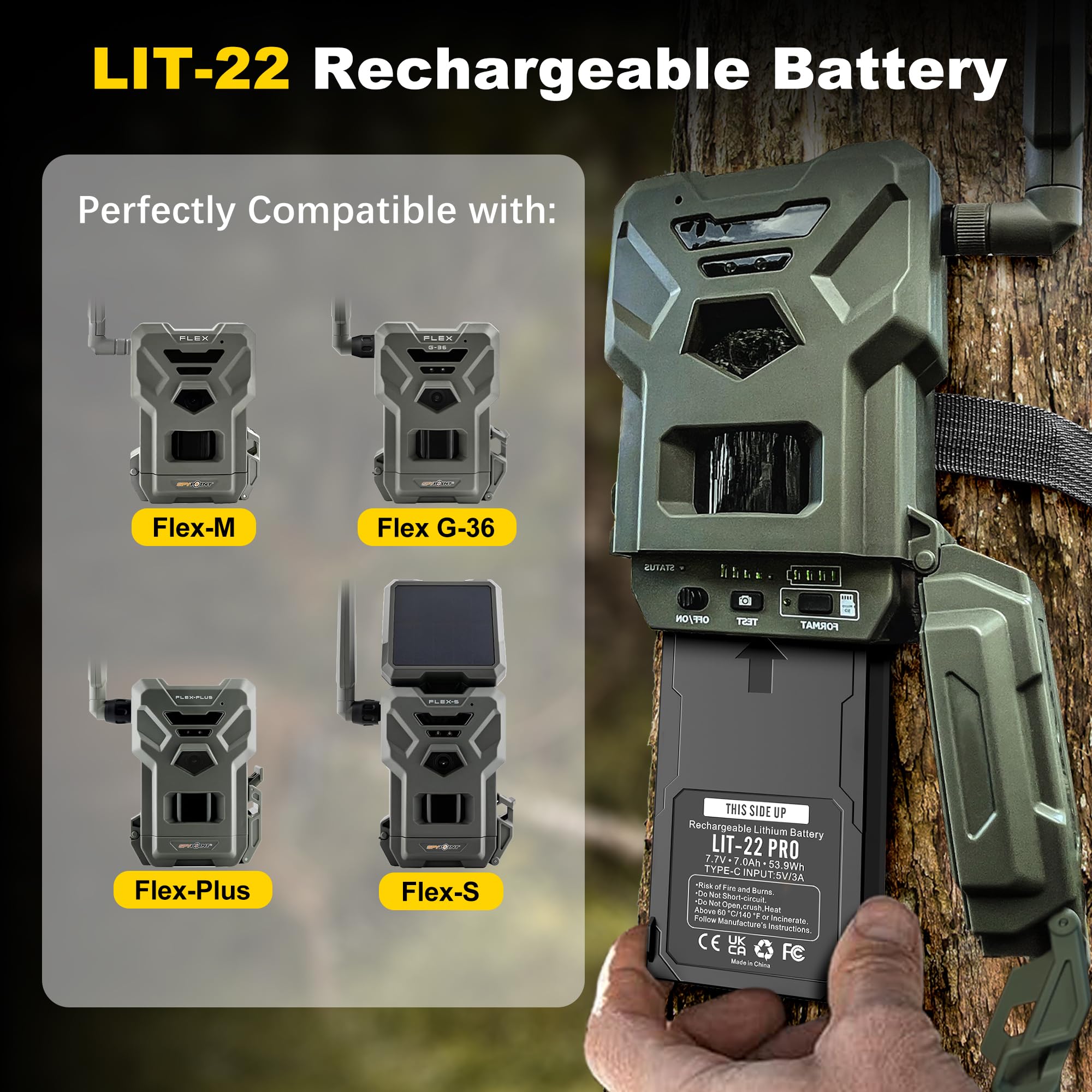 Fulpower 4-Pack 7000mAh LIT-22 Replacement Rechargeable Battery Compatible with Spypoint Trail Cameras Flex Plus, M, Dark, S-Dark, S, G-36 Series - Ultimate Power Bundle