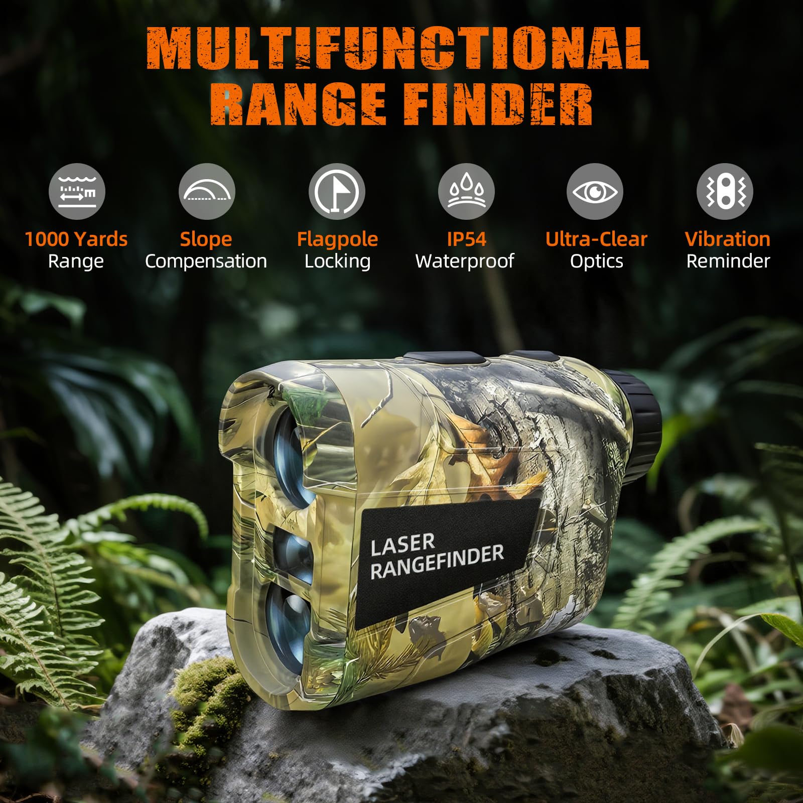 Vertixa Hunting Laser Rangefinder 1000 Yards, Rechargeable Range Finder with Slope/Angle/Speed/Scan, 6X Magnification Camo Waterproof Rangefinder for Hunting, Golf & Archery