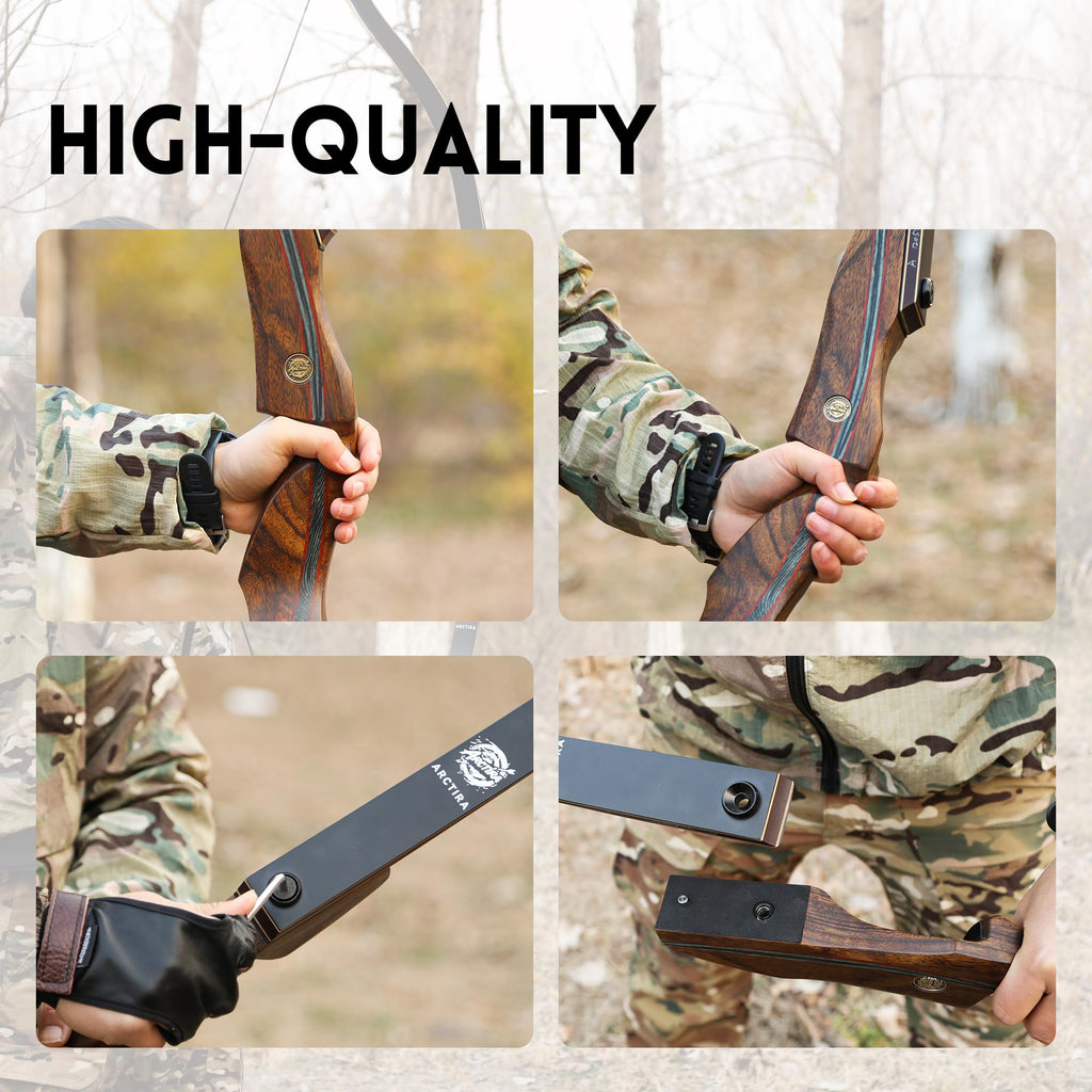 ARCTIRA Archery Recurve Bow Takedown Traditional Hunting Bow 30-50lb with Bamboo Core Limbs and Wooden Riser for Adults Beginner Target Practice 60 inches (Brown-Black, Right Hand, 40, Pounds)