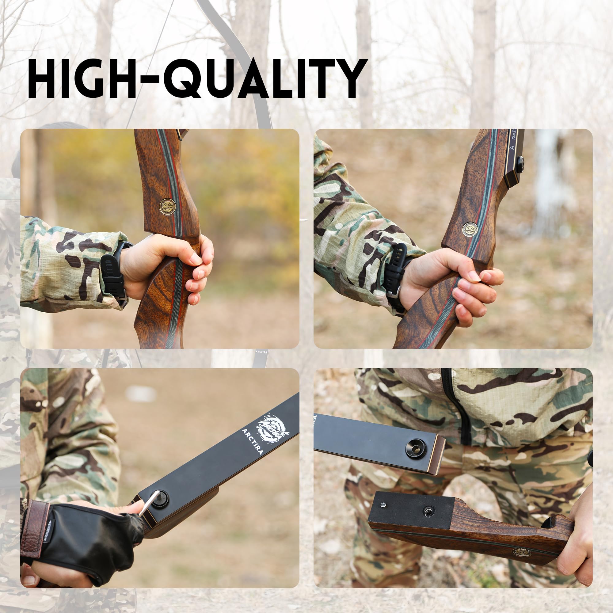 ARCTIRA Archery Recurve Bow Takedown Traditional Hunting Bow 30-50lb with Bamboo Core Limbs and Wooden Riser for Adults Beginner Target Practice 60 inches (Brown-Black, Right Hand, 40, Pounds)