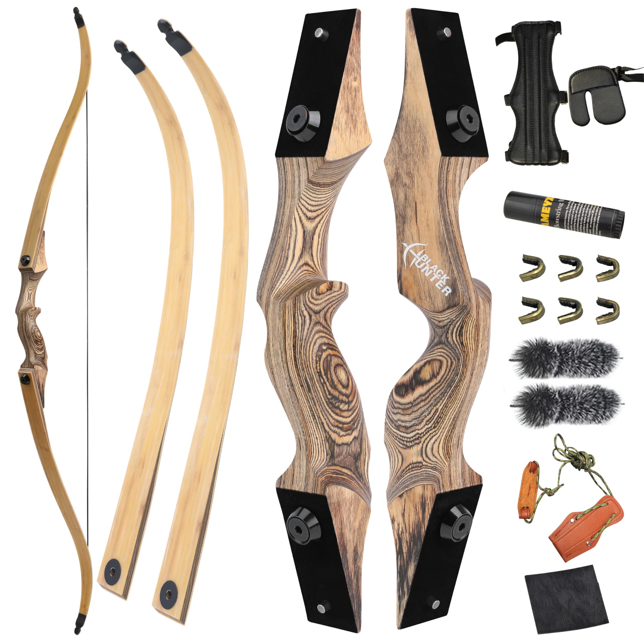 ZSHJGJR 60” Black Hunter Original Recurve Bow for Adults American Hunting Longbow Archery Bow 20-60lbs Right Handed for Archery Hunting Shooting Practice (Wood, 50lbs)