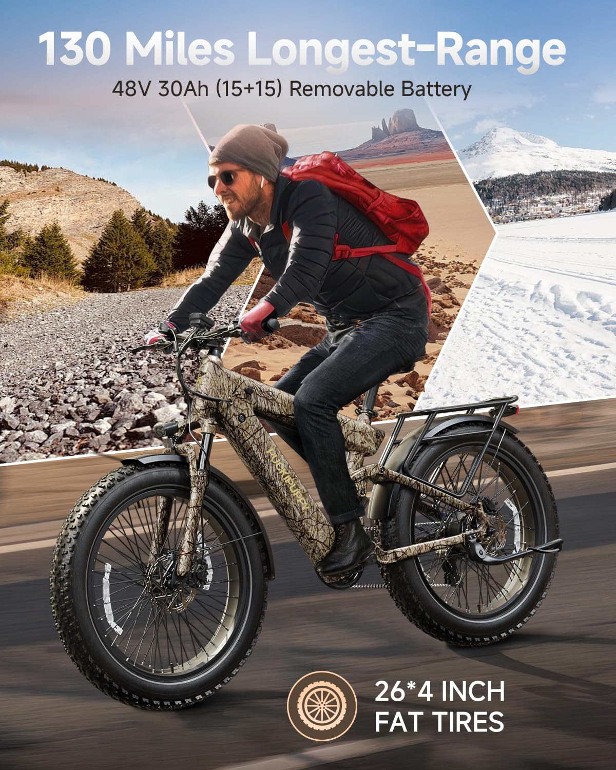 PUCKIPUPPY Electric Bike 1350W 28MPH, 48V 30Ah Battery 130 Miles Long Range Ebike with Luxury Accessory Ride Pack, Removable Display Electric Bicycle for Adults, Longest-Range Cycling (Bulldog Pro)