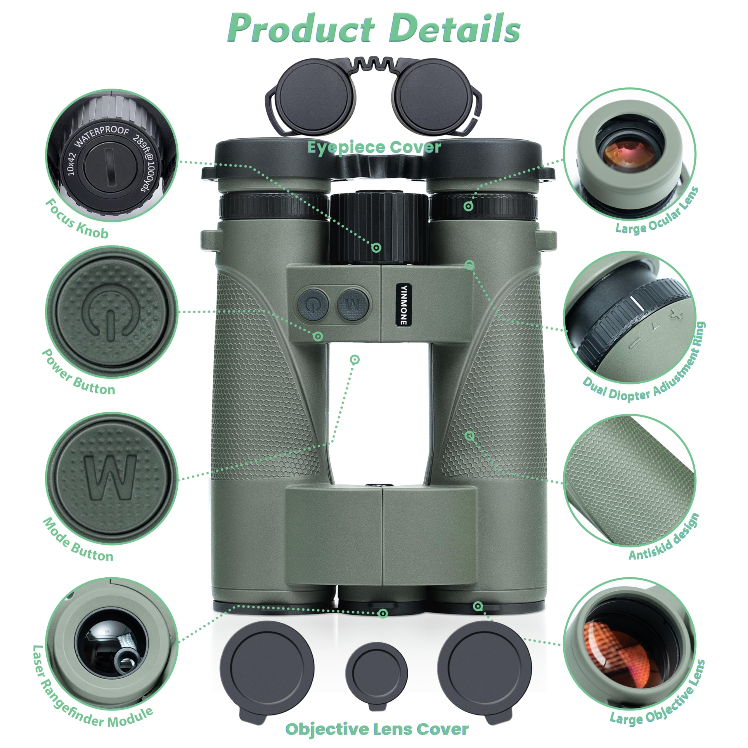 New 10x42 Laser Rangefinder Binoculars with Speed Distance Measurement 2500 Yards, Fast 0.15s,PXA+UBX+BAK4 Prism,HD Fogproof Waterproof for Adults Hunting,Shooting,Golf & Outdoor Adventures-Green