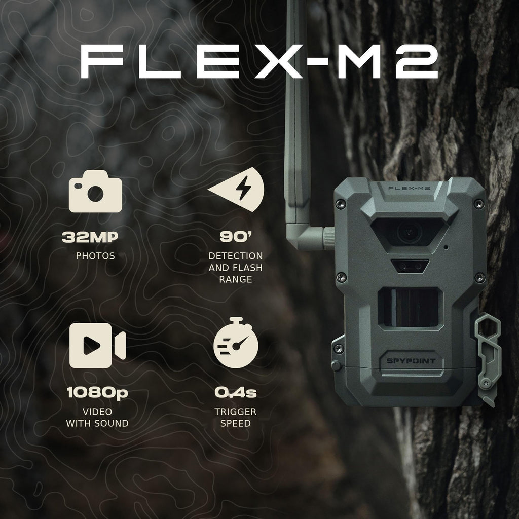 SPYPOINT Flex-M2 Twin Pack Cellular Trail Camera - Latest Generation, Best Hunting Accessories, No WiFi Needed, GPS, Night Vision, Dual-SIM LTE, Game Camera, 32MP Photos, 1080p Videos + Sound