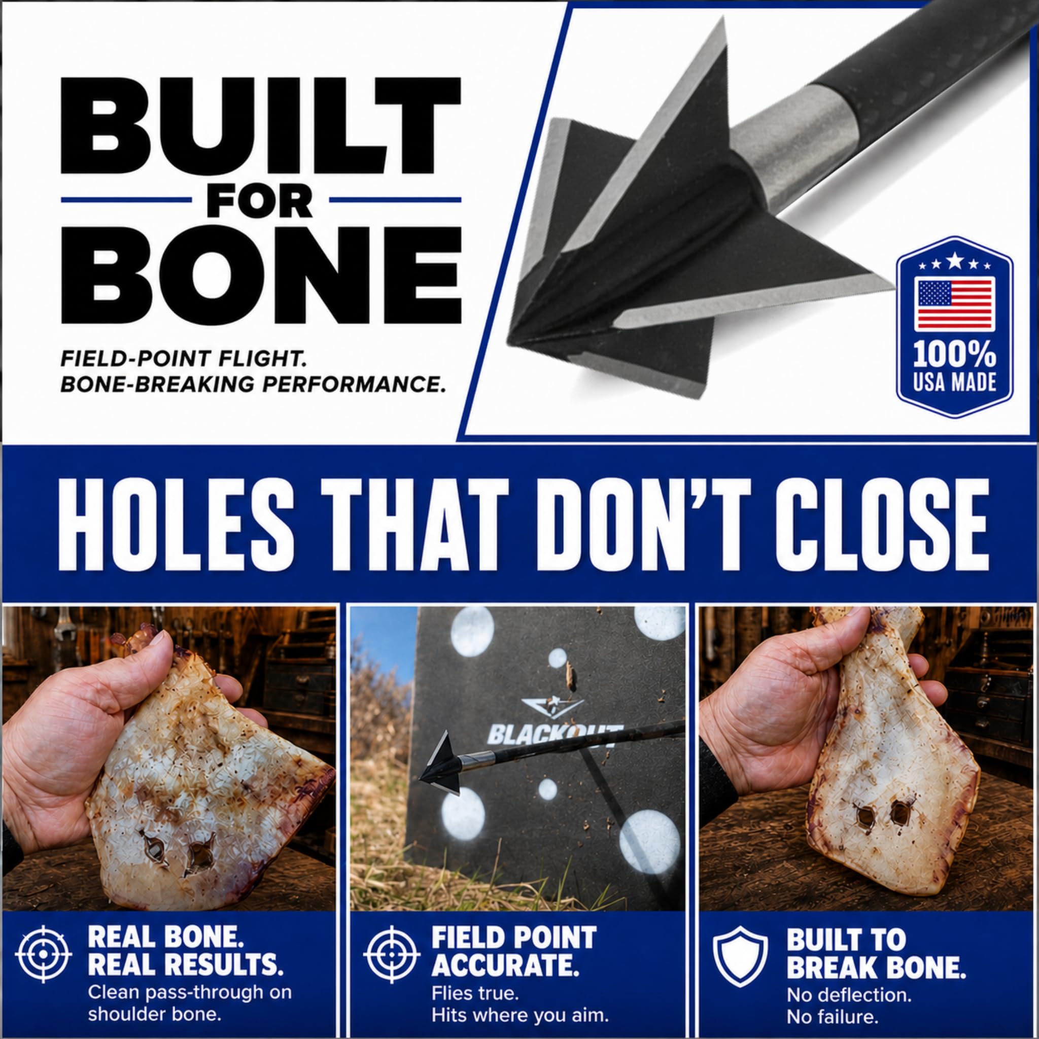 Tooth Of The Arrow Broadheads - 150 Grain - 100% USA Made - Broadhead for Crossbow and Compound Bow - Premium Archery Broadheads for Hunting - Fixed Blade - 3 Pack (1-3/16-Inch)