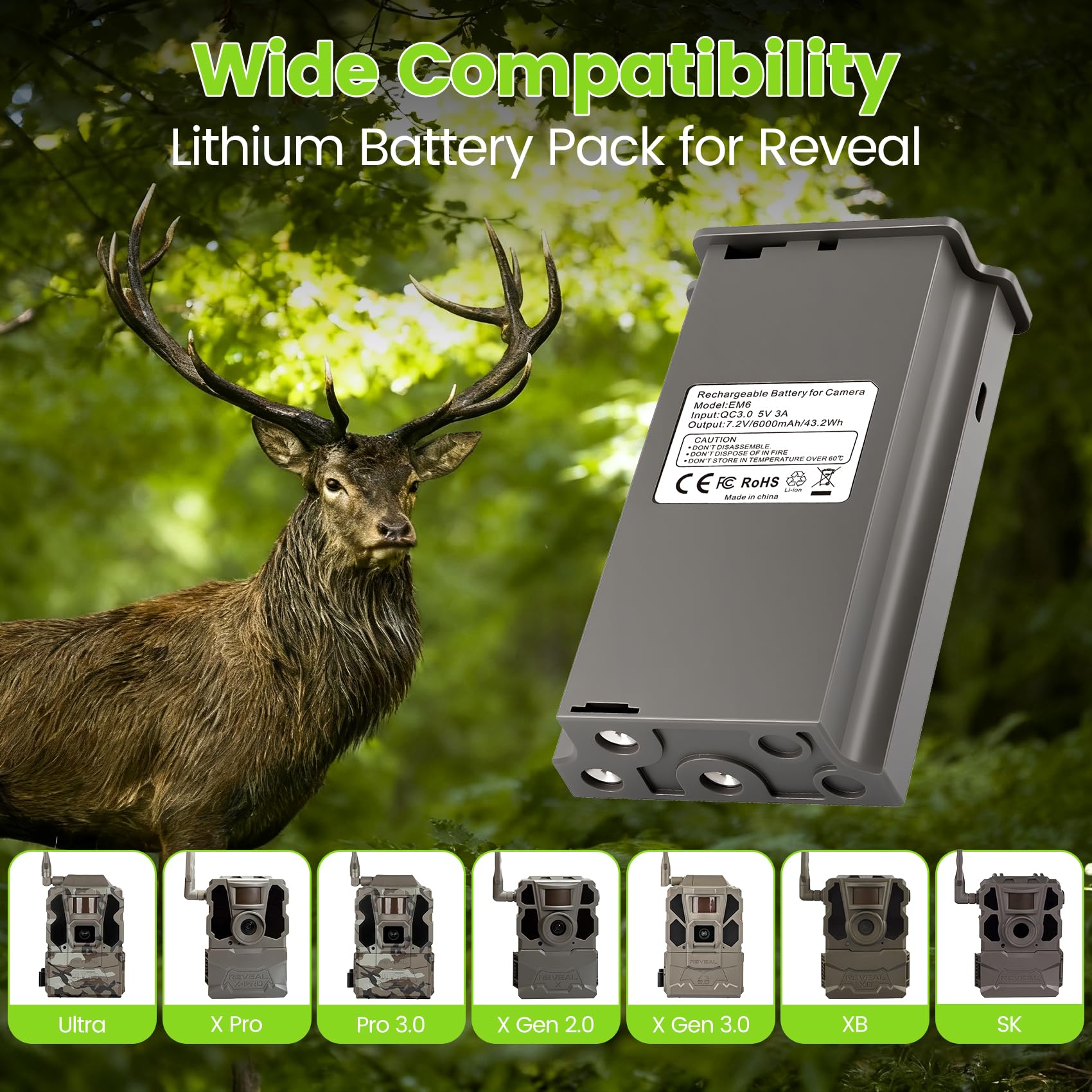 New Reveal Lipo Lithium Battery 3 Packs Rechargeable Hunting Camera Battery for Tactacam Reveal Cellular Trail Compatible with Trail & Game Camera X Ultra 3.0,X Pro,X Gen 3.0,X Gen 2.0,X,Pro 3.0,XB,SK