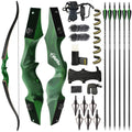 ZSHJGJR 60” Black Hunter Original Recurve Bow and Arrow Set 20-60lbs American Hunting Longbow Archery Bow Right/Left Handed for Outdoor Hunting Shooting Practice (Green, 45lbs, Left Hand)