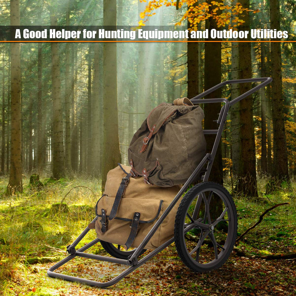 Goplus Folding Deer Cart, 500LBS Deer Hauler with Big Rubber Wheels, Heavy Duty Metal Hunting Game Cart for Animals, Firewood, Hiking, Fishing