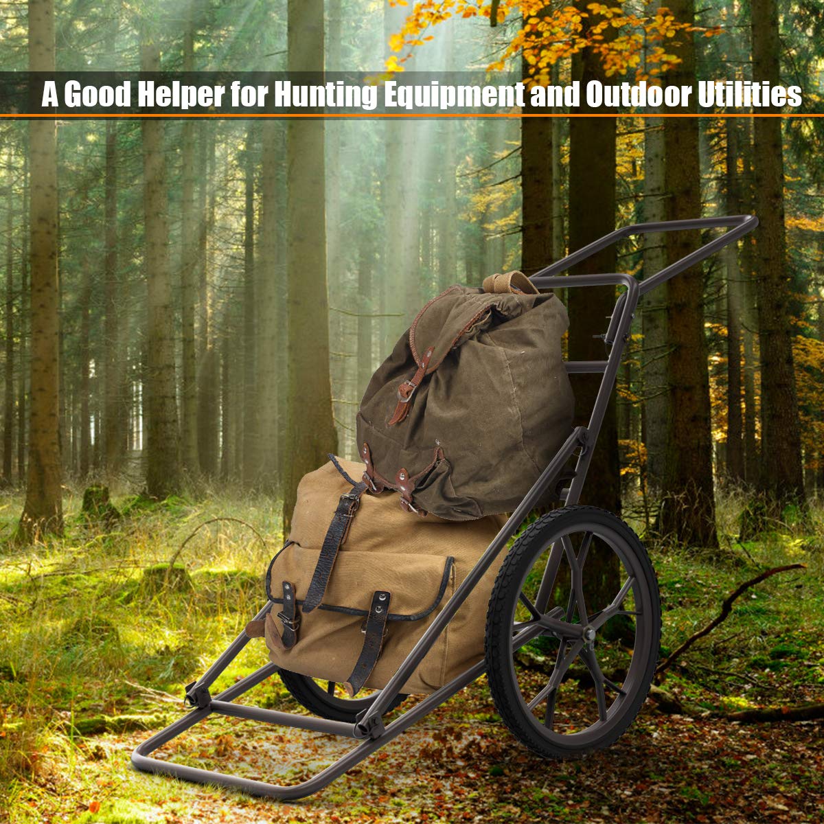 Goplus Folding Deer Cart, 500LBS Deer Hauler with Big Rubber Wheels, Heavy Duty Metal Hunting Game Cart for Animals, Firewood, Hiking, Fishing