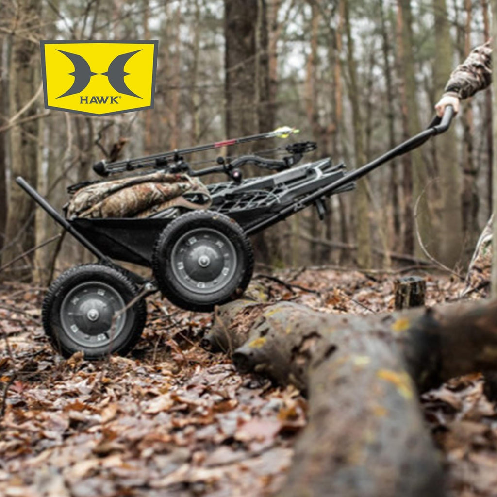 Hawk Crawler Multi-Use Folding Cart, Deer Hunting Fishing Cart w/ 500 Lb Capacity for Hauling Game, Bait, Hunting Gear, & Wood, Flat Dark Earth Gray