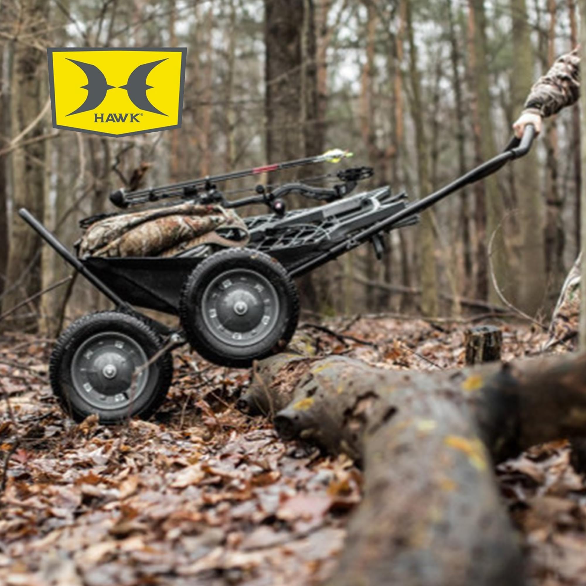 Hawk Crawler Multi-Use Folding Cart, Deer Hunting Fishing Cart w/ 500 Lb Capacity for Hauling Game, Bait, Hunting Gear, & Wood, Flat Dark Earth Gray