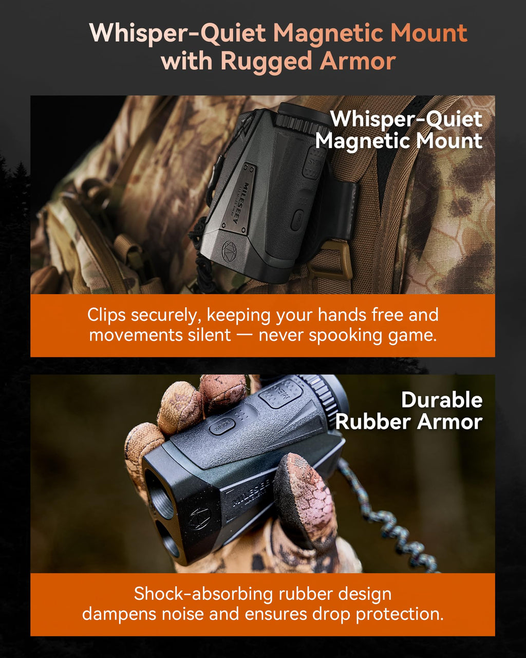 MILESEEY Hunting Rangefinder, 2000+ Yards Rechargeable Laser Range Finder with Bow Hunting Mode, Horizontal Distance/Angle/Scan, 7X Magnification, Waterproof Archery Shooting Rangefinder with Magnet
