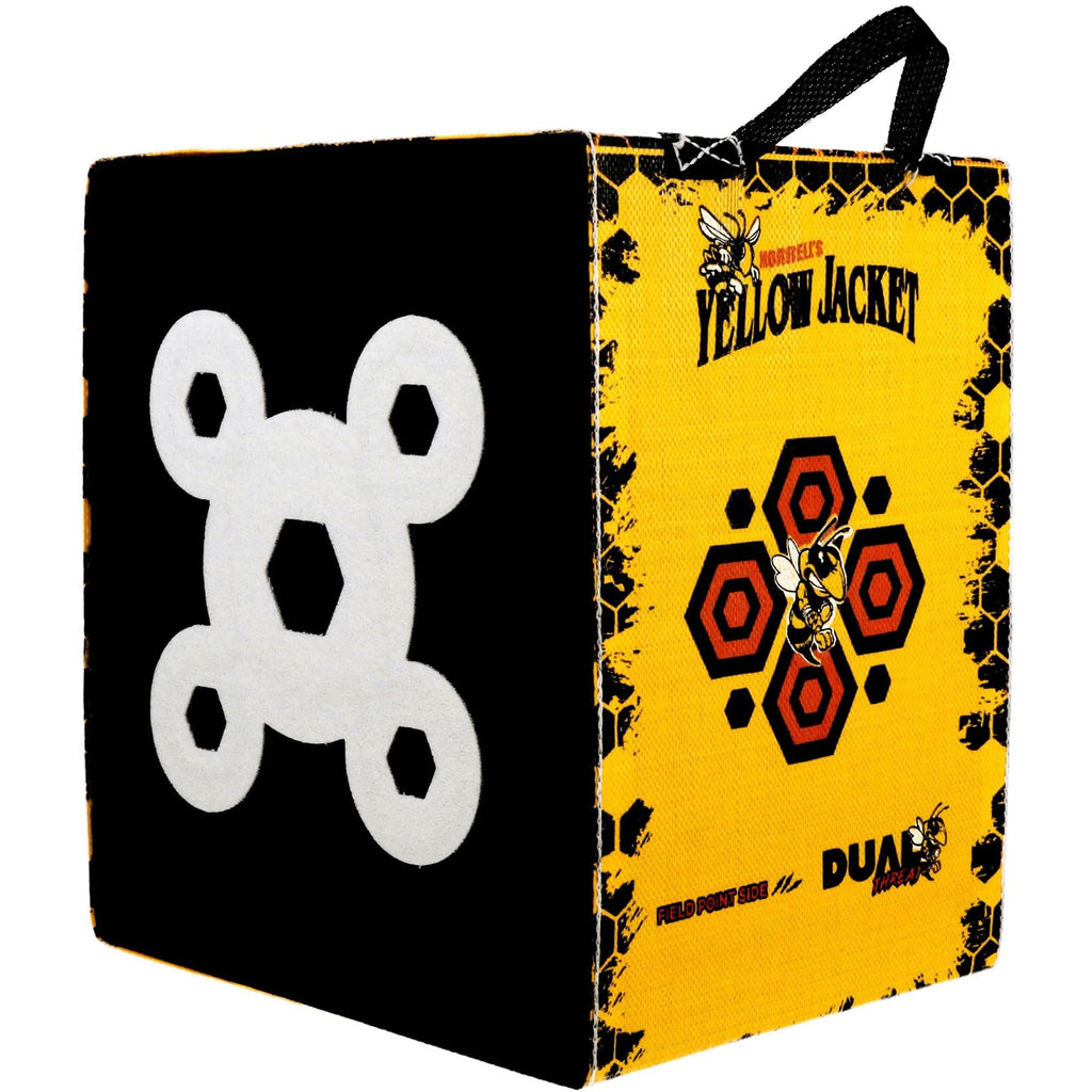 Morrell Yellow Jacket Dual Threat 380 FPS Foam Archery Target Block for Compound Bows and Crossbows, with 4 Sides and 32 Bullseyes, Yellow