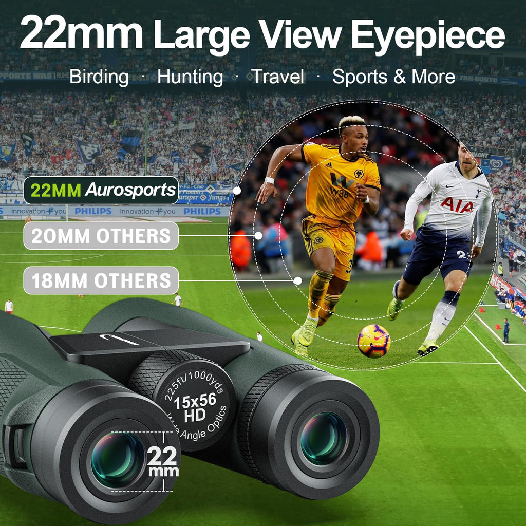 Aurosports 15x56 Binoculars for Adults High Powered - HD Large View Binoculars with Clear Low Light Vision - Lightweight Balance of Features Value Bird Watching Hunting Cruise Travel Gifts for Men