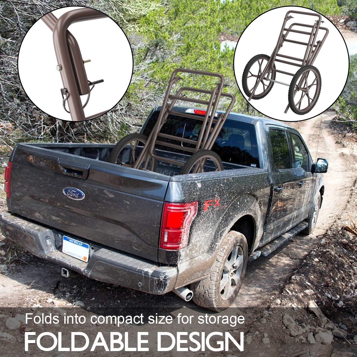 Goplus Folding Deer Cart, 500LBS Deer Hauler with Big Rubber Wheels, Heavy Duty Metal Hunting Game Cart for Animals, Firewood, Hiking, Fishing