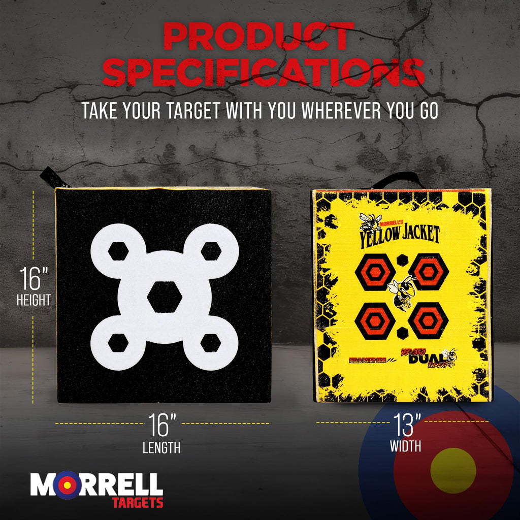 Morrell Yellow Jacket Dual Threat 350 FPS Foam Archery Target Block for Compound Bows and Crossbows, with 4 Sides and 32 Bullseyes, Yellow