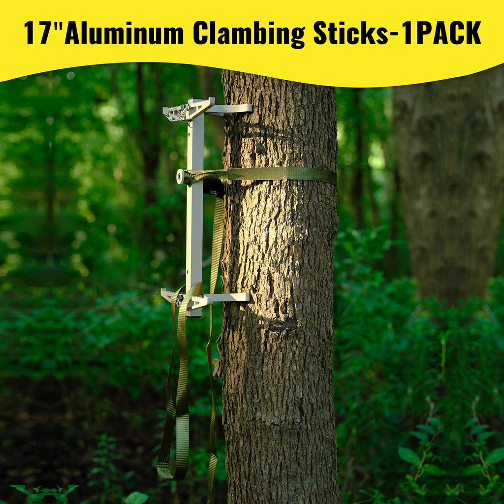 ONECHOI Climbing Sticks, 17” Lightweight Aluminium Hunting Climbing Sticks w/Silent Design, Tree Stand Sticks w/Pivoting V-Brackets & 20” Rope Aiders, Tree Steps for Deer Hunting Gear(2 Packs)