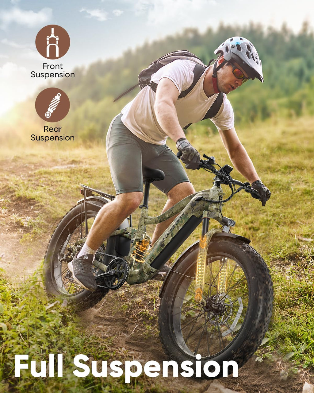 PUCKIPUPPY Boxer Electric Bike for Adults 960W, 48V 20AH Battery Ebike, Full Suspension 26" Fat Tire E Bike, 28MPH 80Miles Range Mountain Electric Bicycle, 7 Speed Hydraulic Disc Brakes Camouflage
