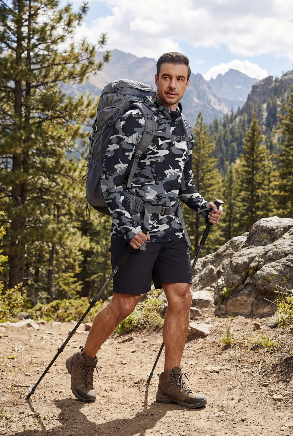 COOFANDY Mens Sunscreen Hoodie Shirts Long Sleeve Fishing Swim SPF Shirt Rash Guard UPF 50+ Lightweight for Hiking Workout Black Camouflage