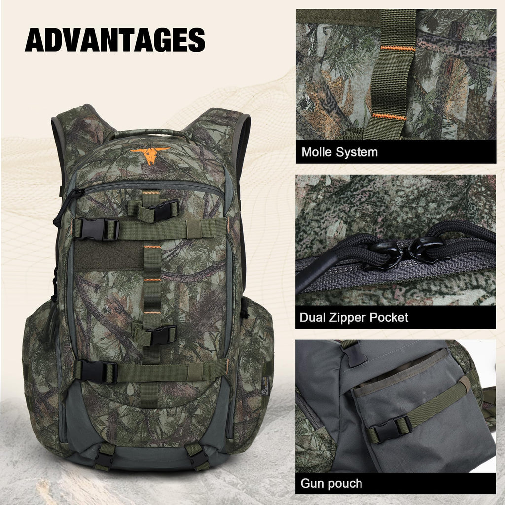 Mardingtop Camo Hunting Backpack for Bow Rifle Gun，Large Capacity Tactical Hunting Day Pack with Rain Cover for Hunting Camping Hiking