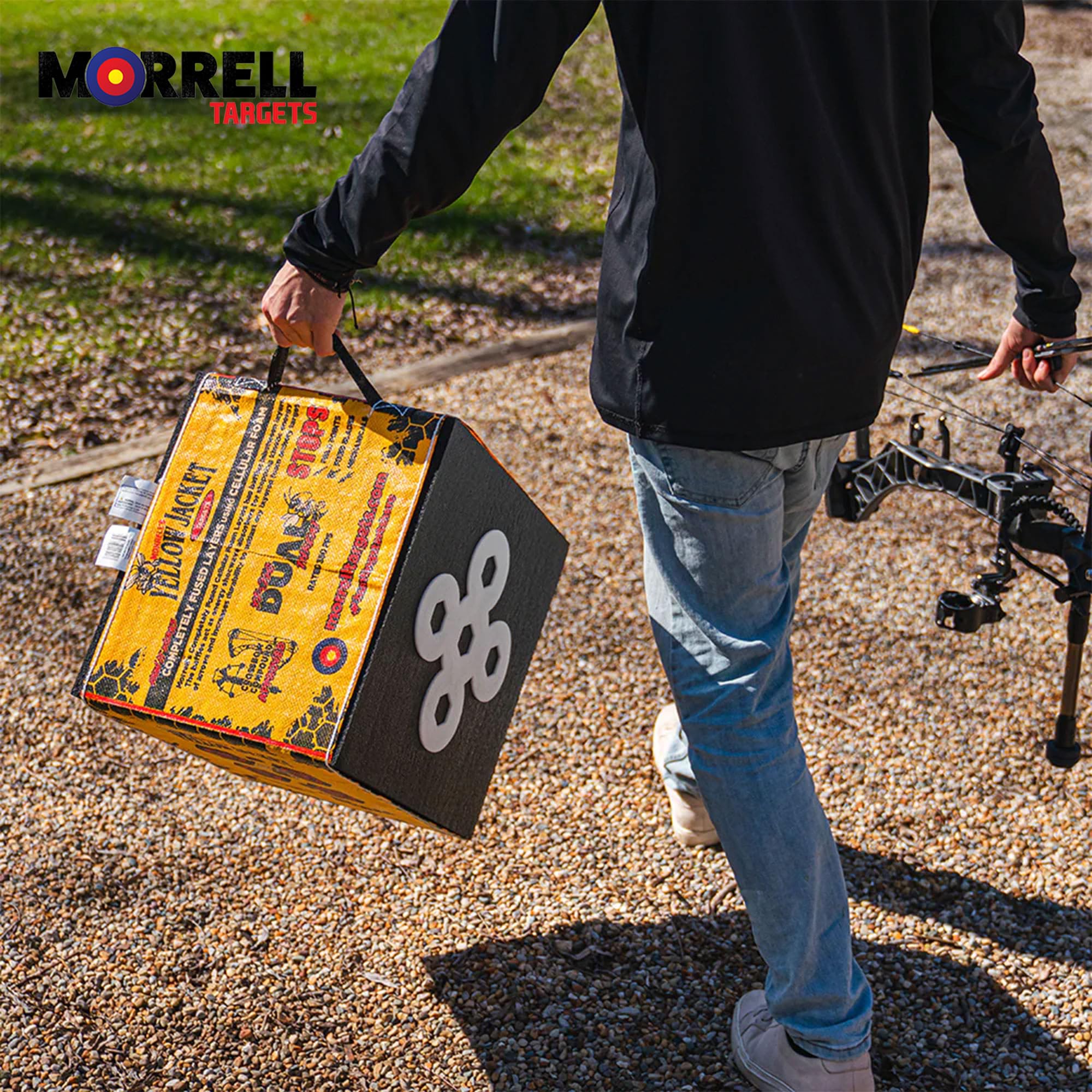 Morrell Yellow Jacket Dual Threat 350 FPS Foam Archery Target Block for Compound Bows and Crossbows, with 4 Sides and 32 Bullseyes, Yellow