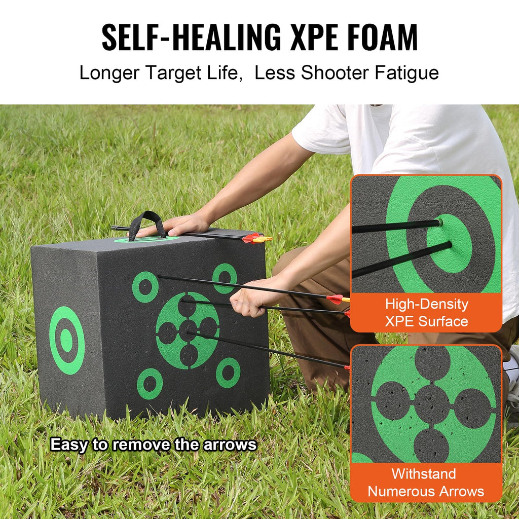 VEVOR Archery Target Block, 16"x18" All-Side Bow Target Block, Outdoor Portable Archery Target with Carry Handle, Easy Arrow Removal, Great Visibility, Lightweight, Easy to Transport, Black
