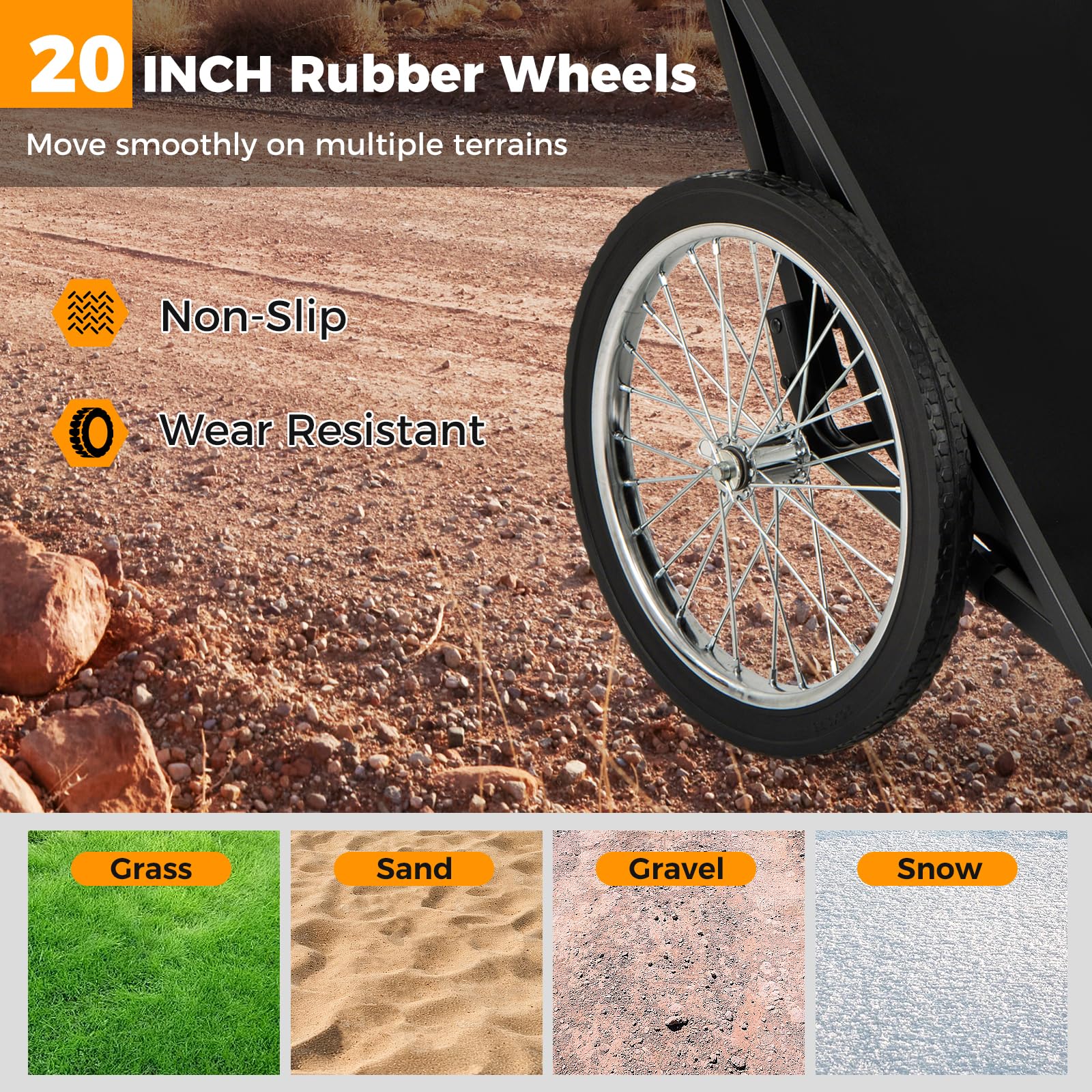 Moccha Deer Cart, 500 LBS Folding Game Cart with Polyester Liner, 20" Rubber Wheels, Ergonomic Handle, 2 Buckle Straps, Heavy-Duty Hunting Game Hauler or Hunting Fishing Hiking