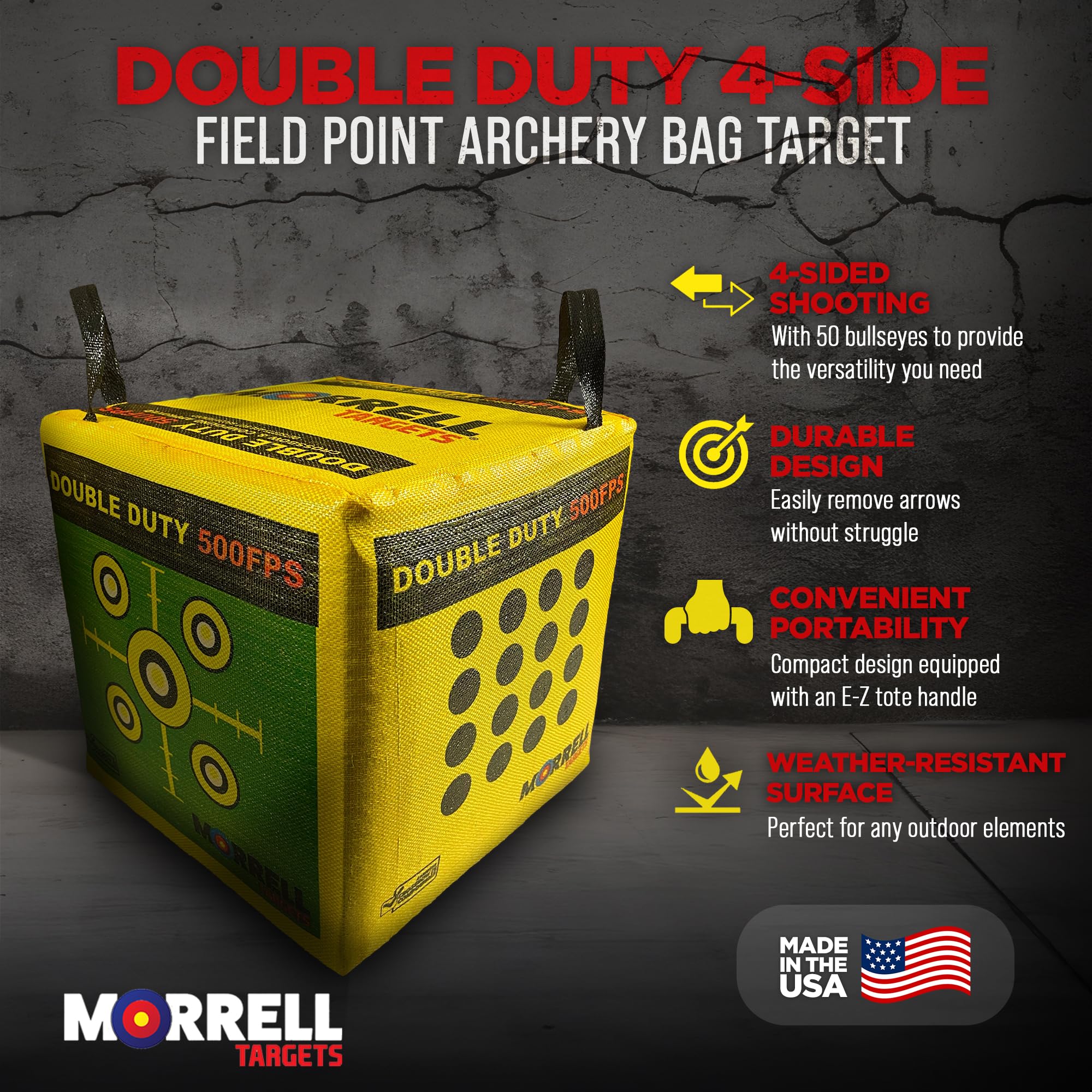 Morrell Targets 4-Sided Double Duty Field Point Archery Shooting Bag – Portable Backyard & Outdoor Target for Bows up to 500 FPS with 50+ Bullseye Points