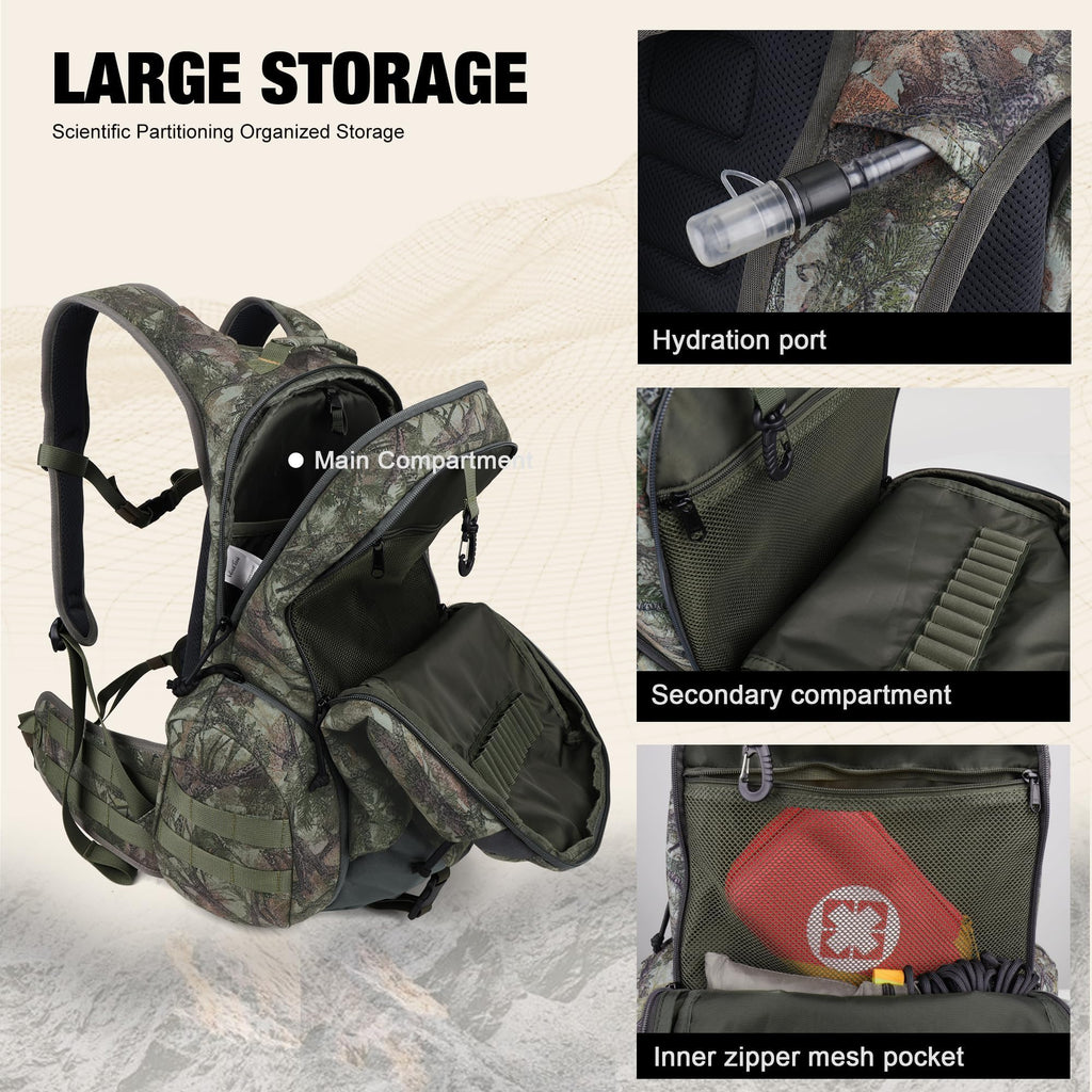 Mardingtop Camo Hunting Backpack for Bow Rifle Gun，Large Capacity Tactical Hunting Day Pack with Rain Cover for Hunting Camping Hiking
