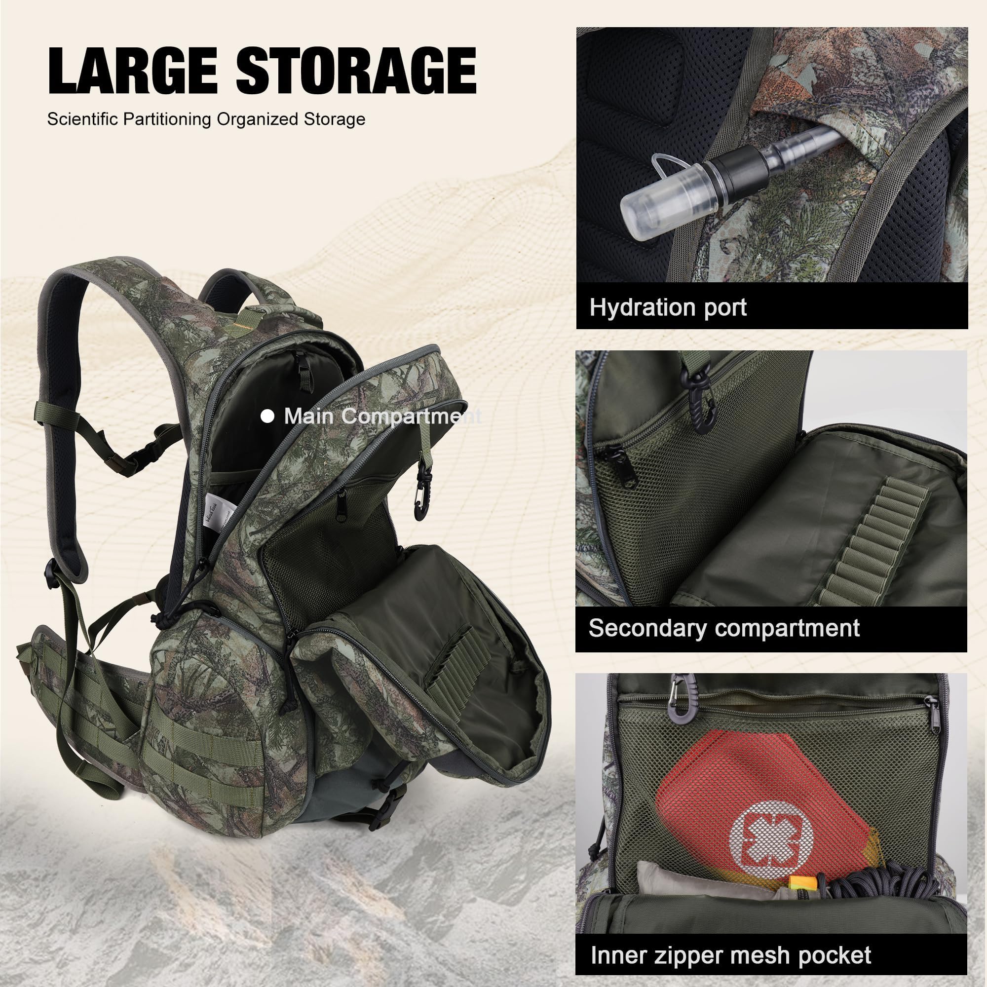 Mardingtop Camo Hunting Backpack for Bow Rifle Gun，Large Capacity Tactical Hunting Day Pack with Rain Cover for Hunting Camping Hiking